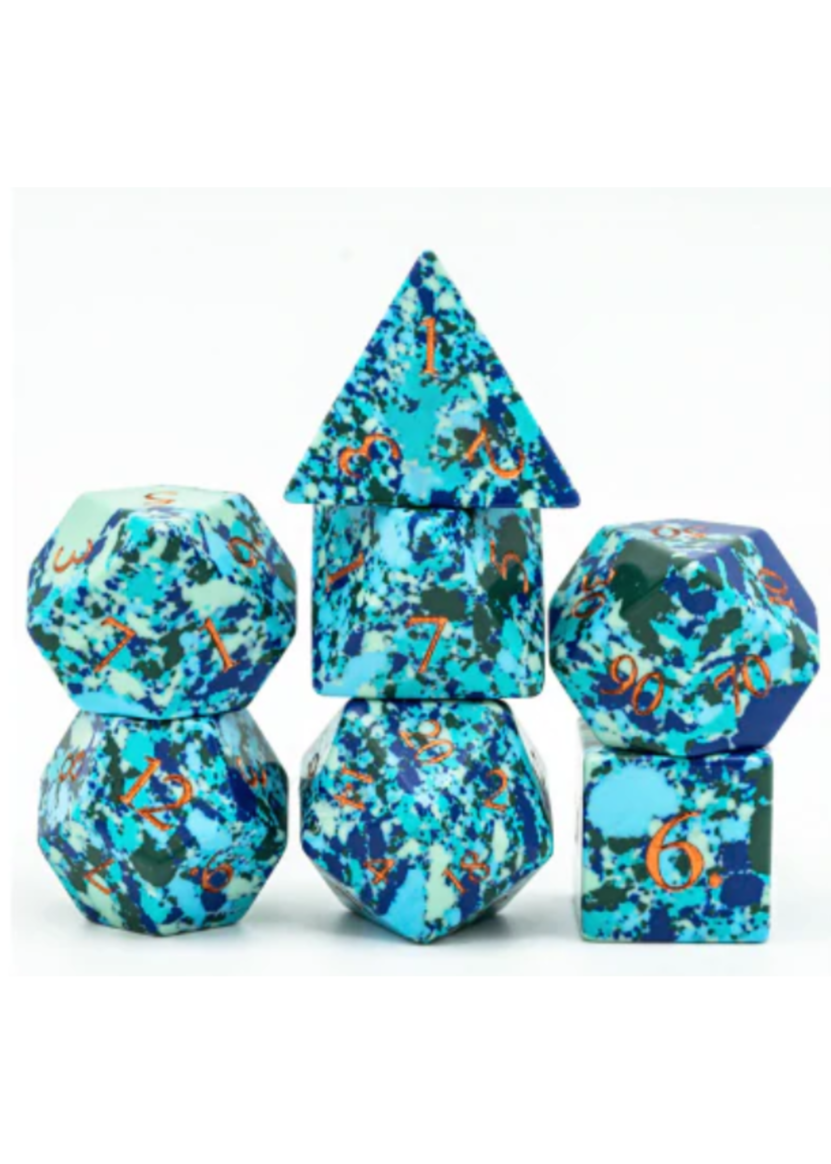 Foam Brain Textured Turquoise Speckled Blue 7 set dice- Engraved