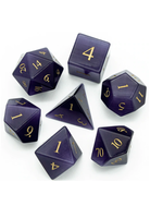 Foam Brain Cat's Eye Violet Gemstone 7 set dice- Engraved with Gold