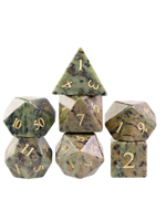 Foam Brain Dark Jasper Semiprecious Gemstone 7 set dice- Engraved with Gold