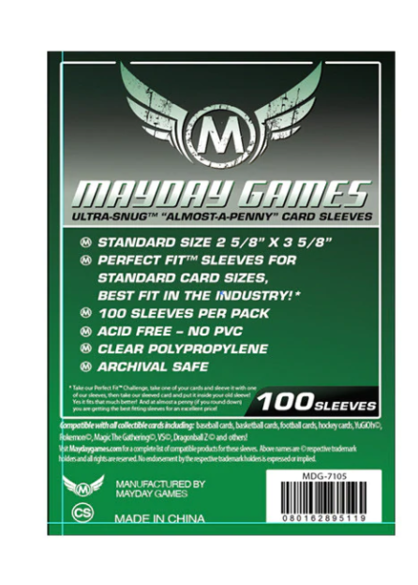 Mayday Games Mayday Card Sleeves: 2 5/8" x 3 5/8" Standard Perfect Fit (100)