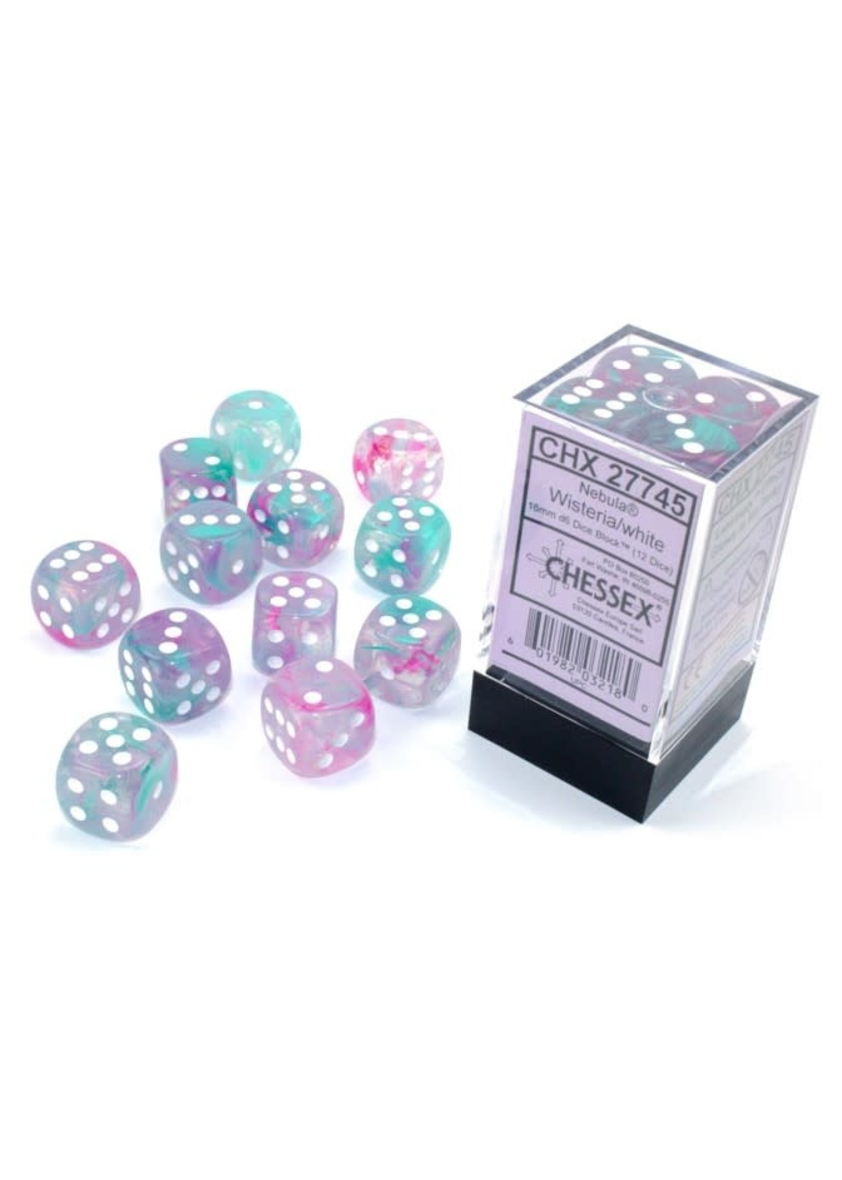 Chessex d6 Cube 16mm Luminary Nebula Wisteria w/ White(12)