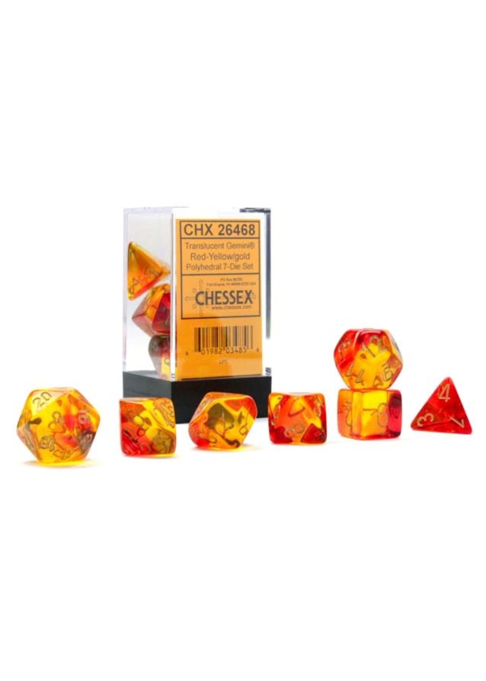 Chessex Translucent Gemini Poly 7 set: Red & Yellow w/ gold