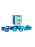 Chessex d6 Cube 16mm Gemini Luminary Blue & Blue w/ light blue (12)