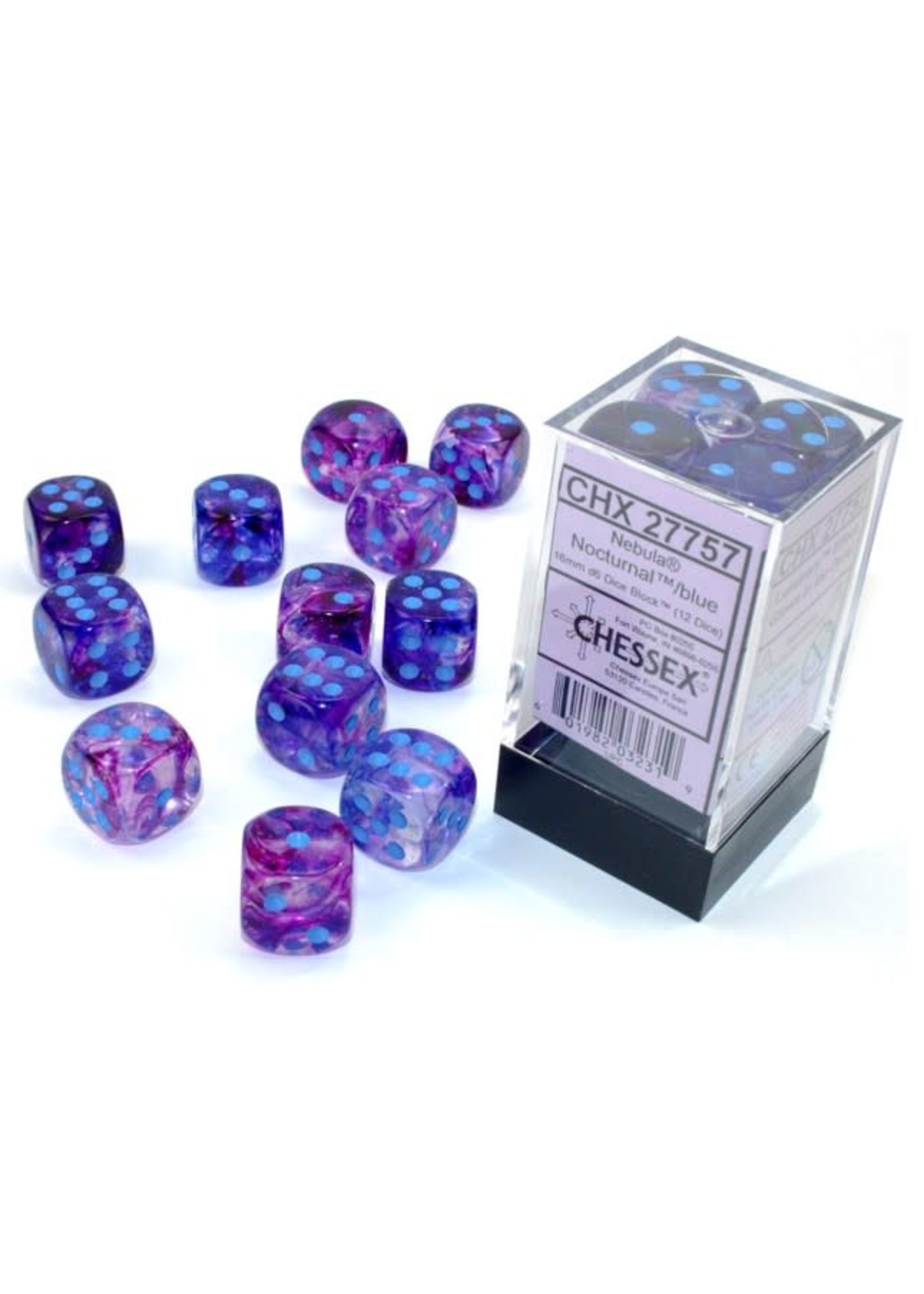 Chessex d6 Cube 16mm Luminary Nebula Nocturnal w/ Blue (12)