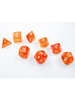 Chessex Lab Dice Luminary Borealis Poly 7 set: Blood Orange w/ white