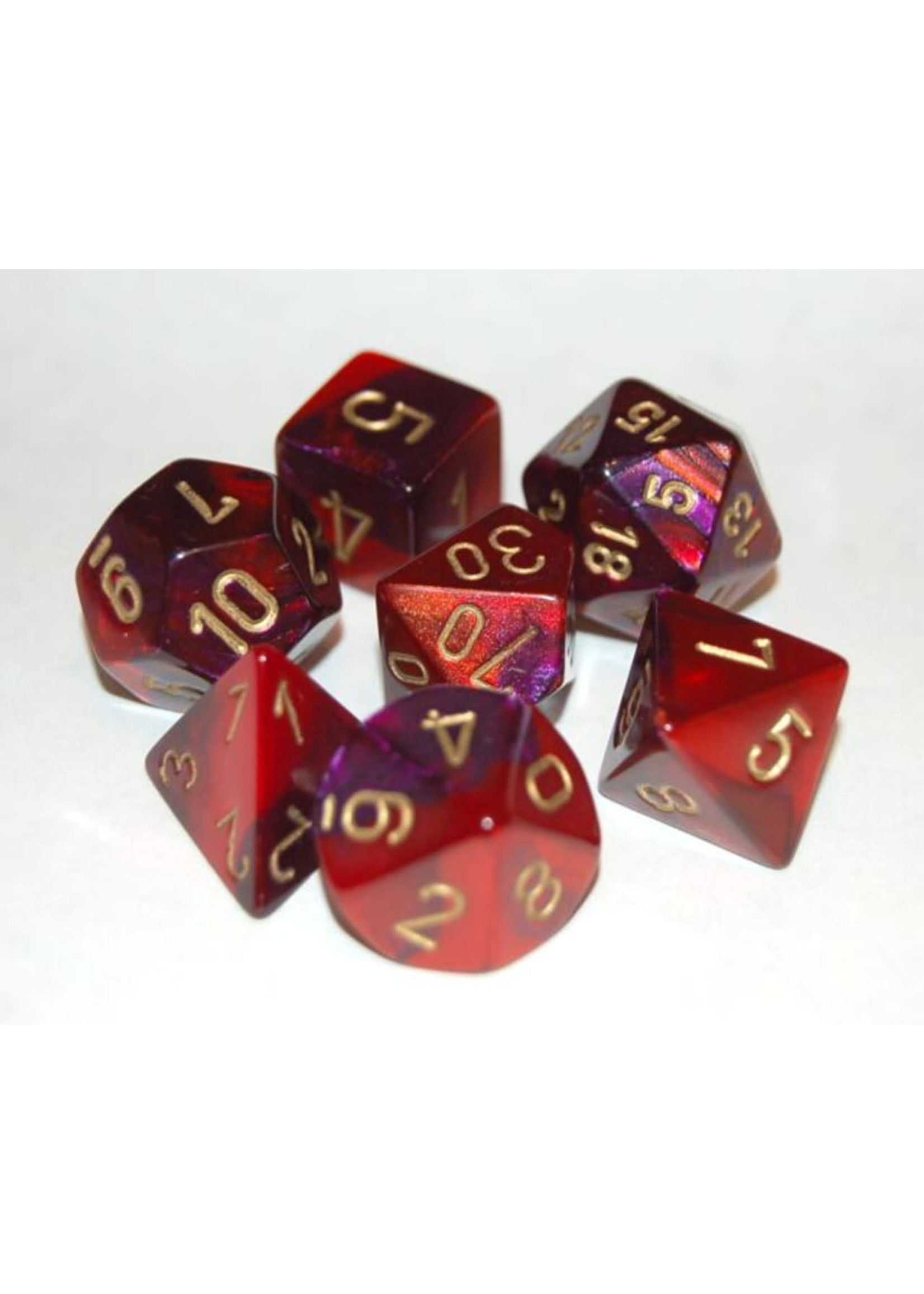 Chessex Gemini Mini 7 Set: Purple and Red w/ gold