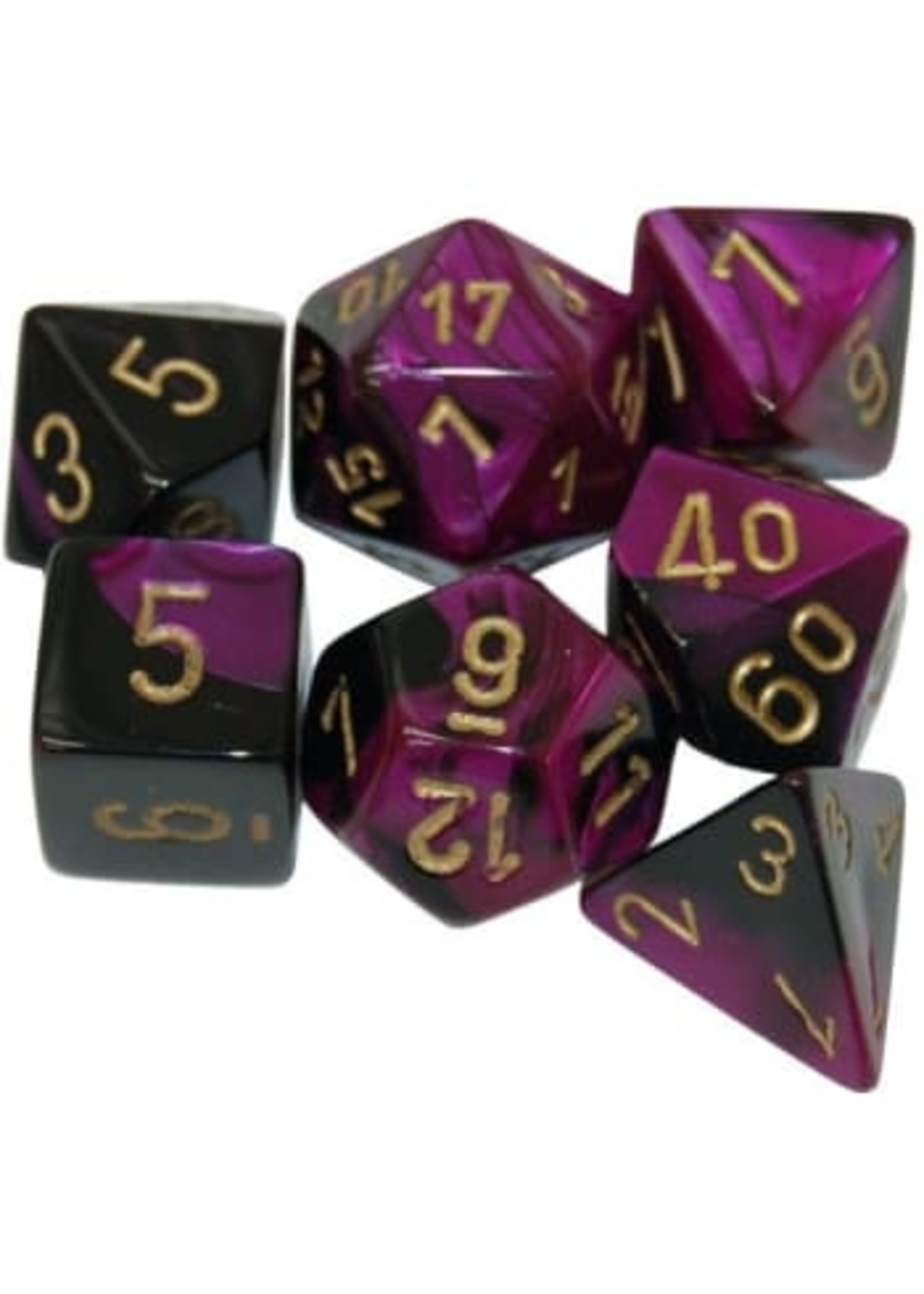 Chessex Gemini Mini 7 Set: Black and Purple  w/ gold