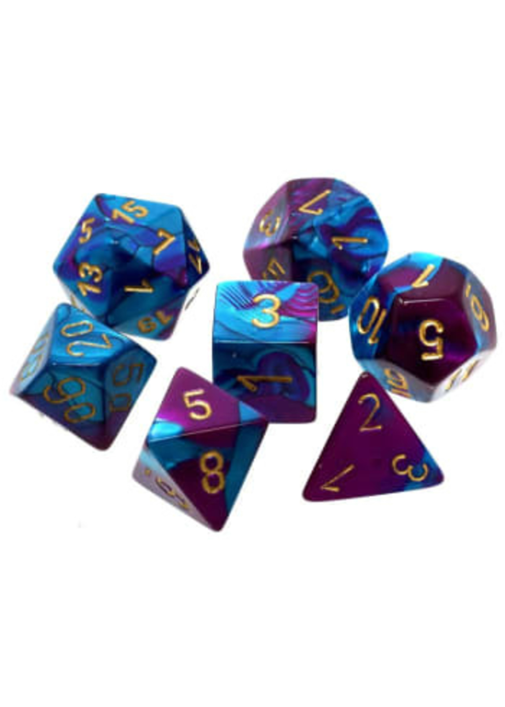 Chessex Gemini Mini 7 Set: Purple and Teal w/ gold
