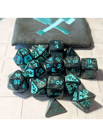Gyld Bludgeoning Damage Dice - Marble Black with Teal (14)