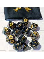 Gyld Piercing Damage Dice - Black Sparkle with Gold (14)