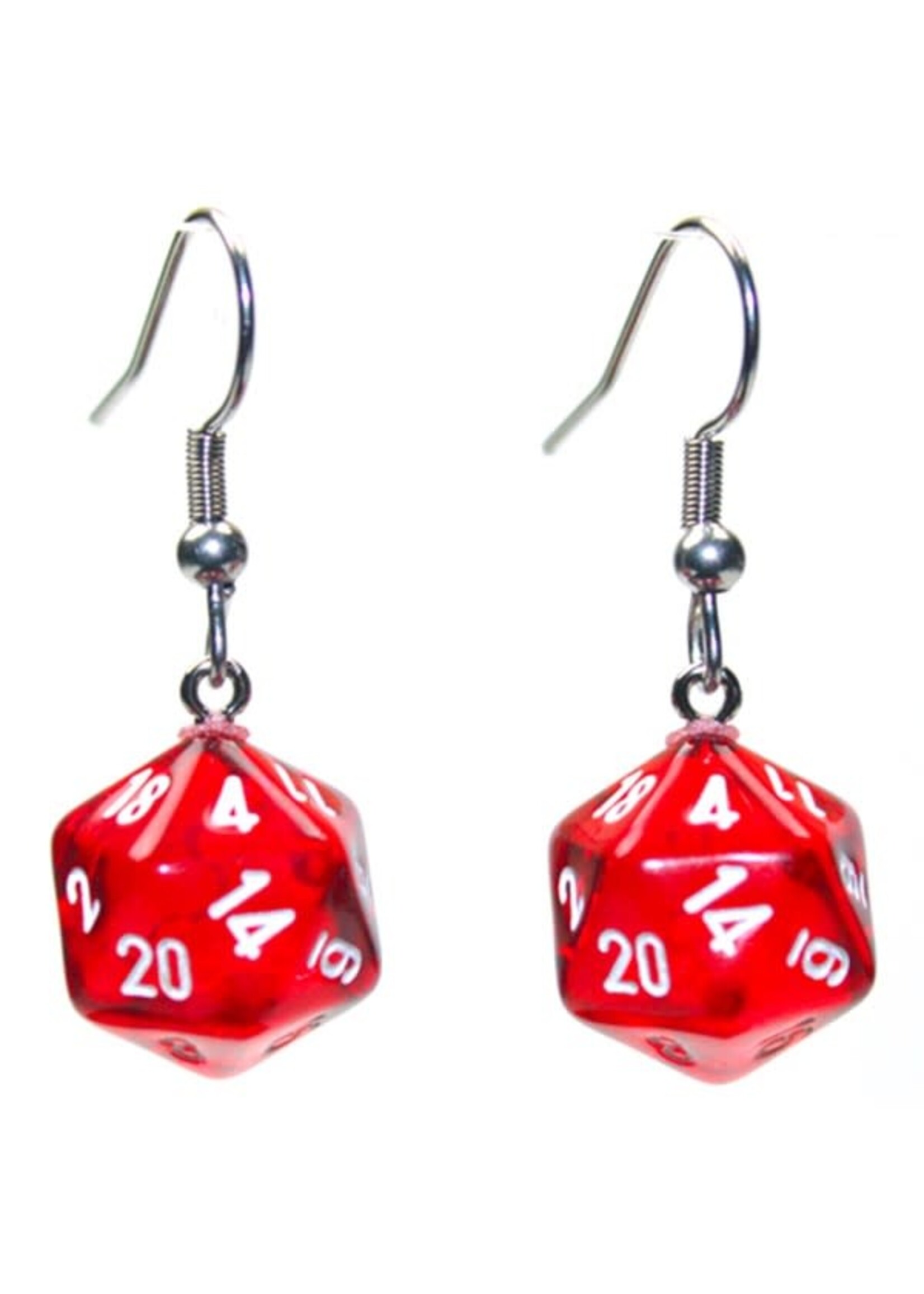 Chessex Hook Earrings Mini d20 - Translucent Red