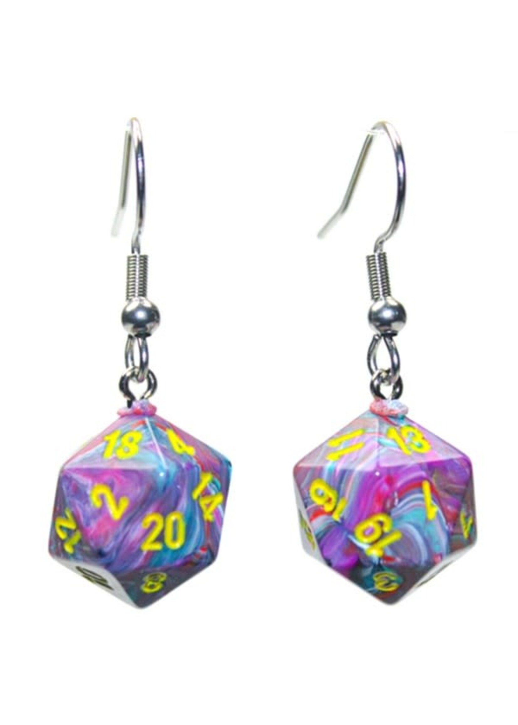 Chessex Hook Earrings Mini d20 - Festive Mosaic