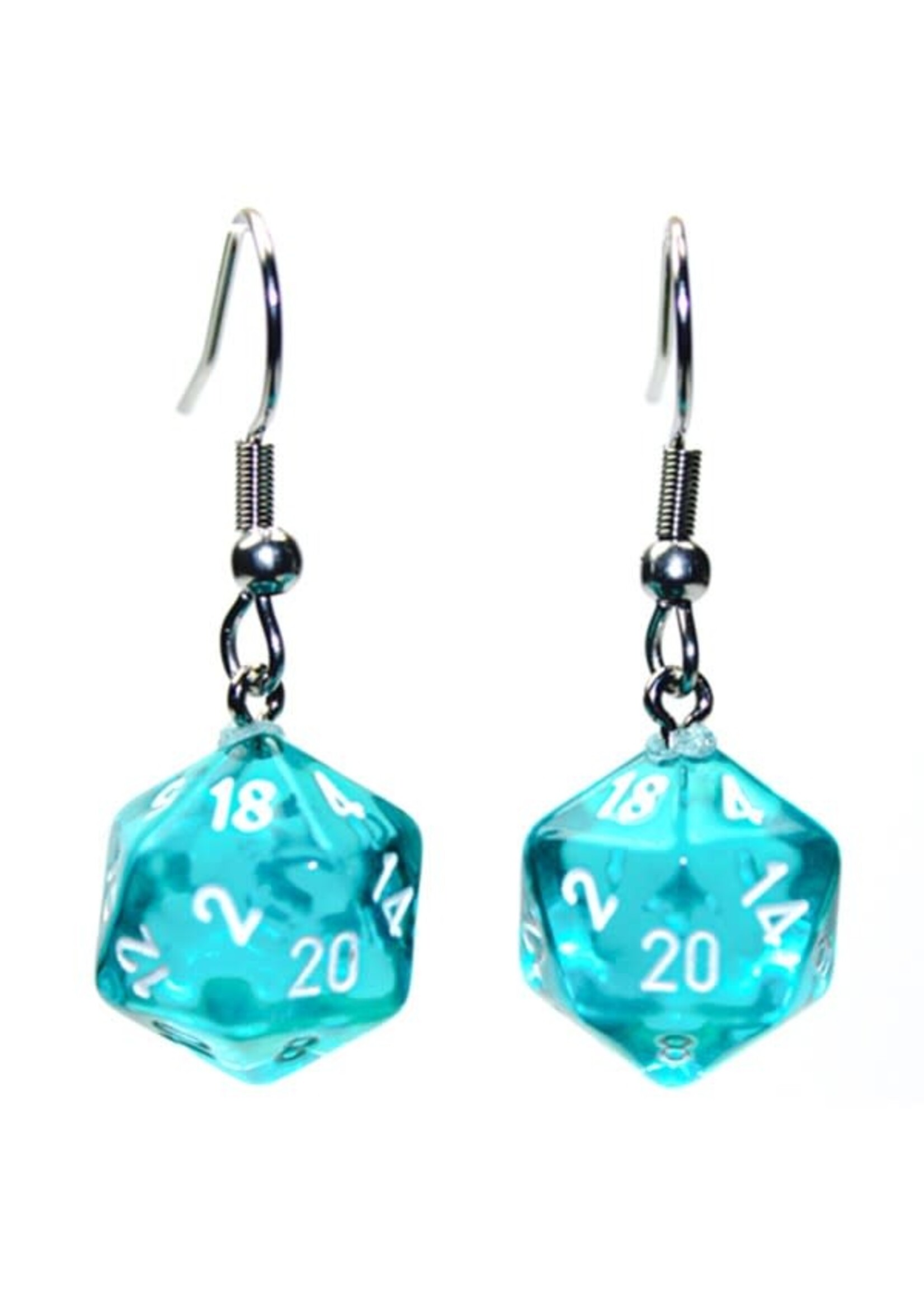 Chessex Hook Earrings Mini d20 - Translucent Teal