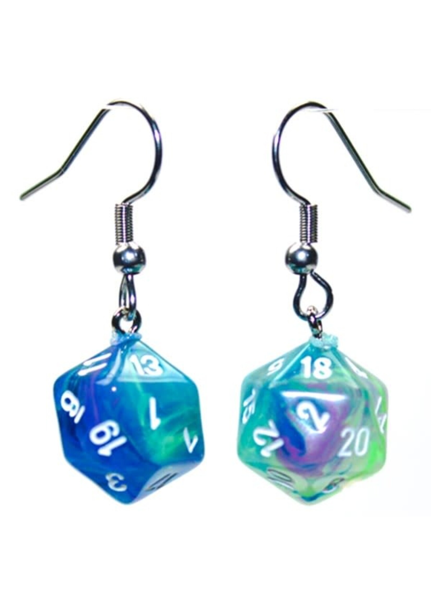 Chessex Hook Earrings Mini d20 - Festive Waterlilly