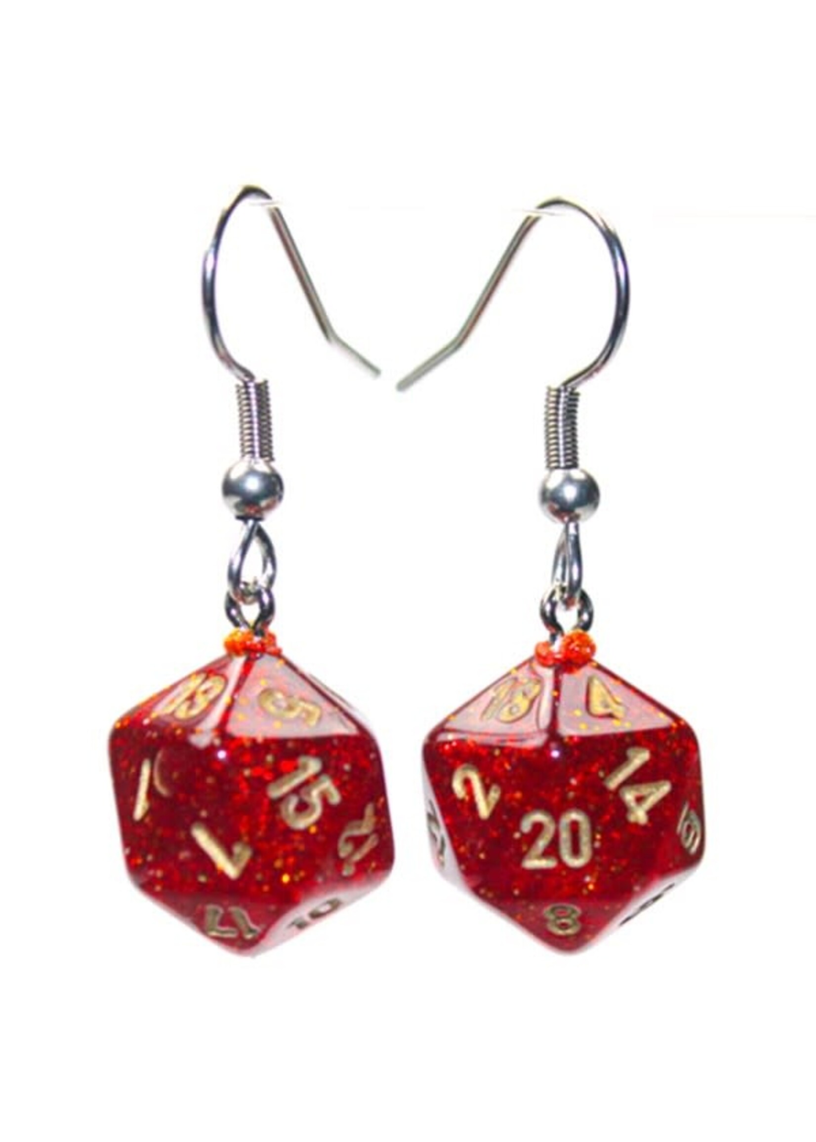 Chessex Hook Earrings Mini d20 - Glitter Ruby