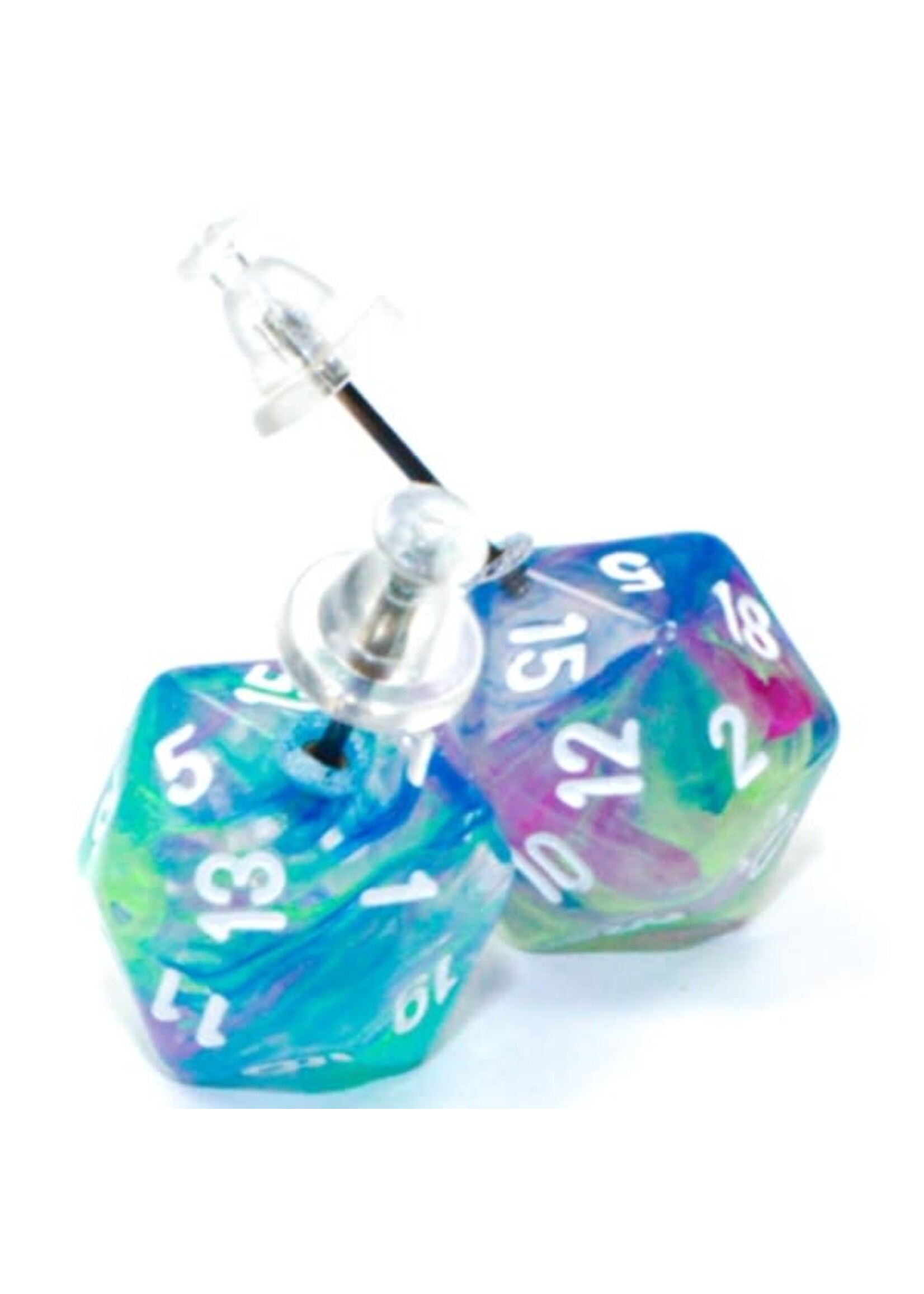 Chessex Stud Earrings Mini d20 - Festive Waterlilly