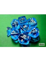 Chessex Lab Dice Translucent Borealis Poly 7 set: Tropical Blue w/ white