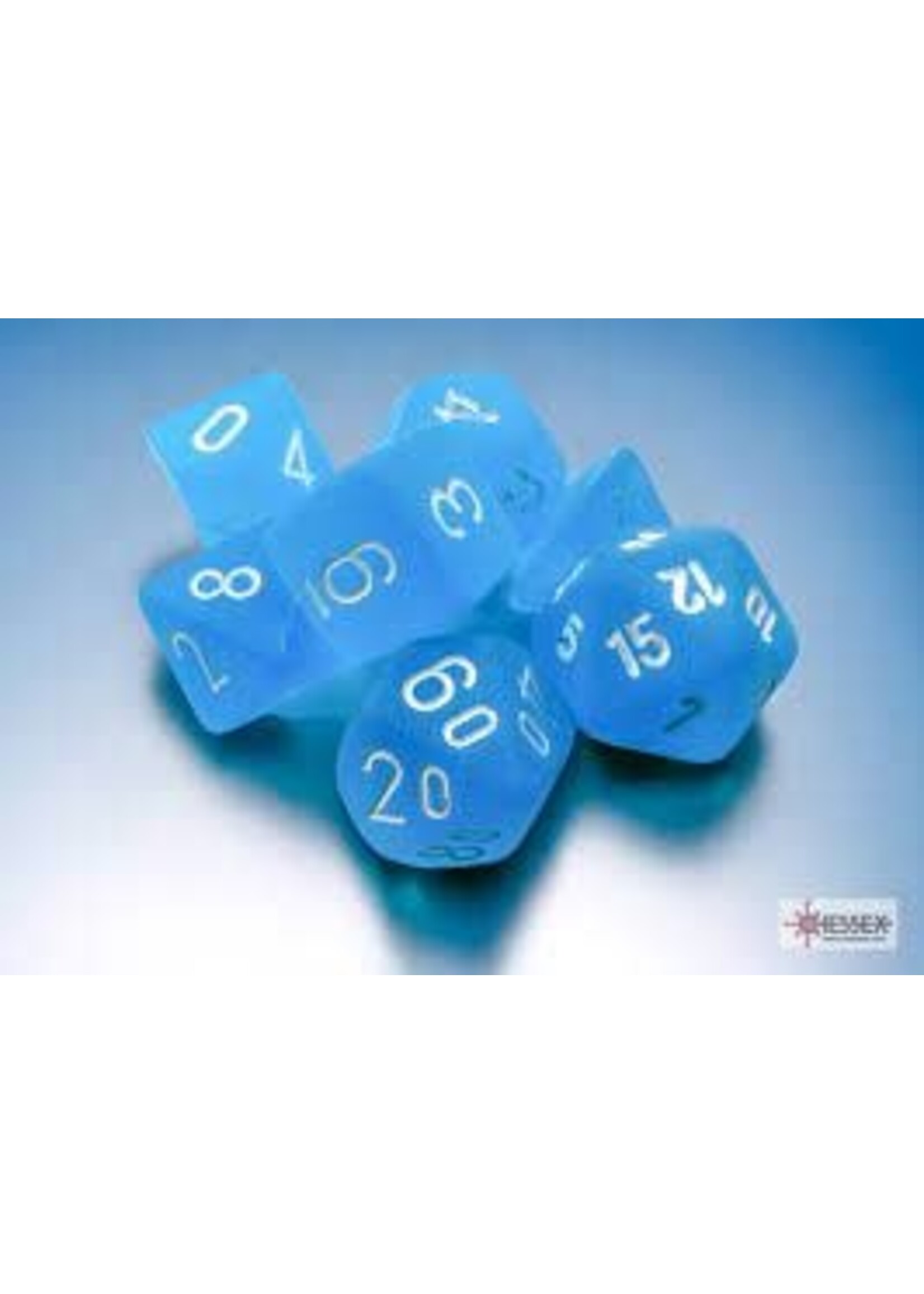Chessex Frosted Mini 7 Set: Caribbean Blue w/ white