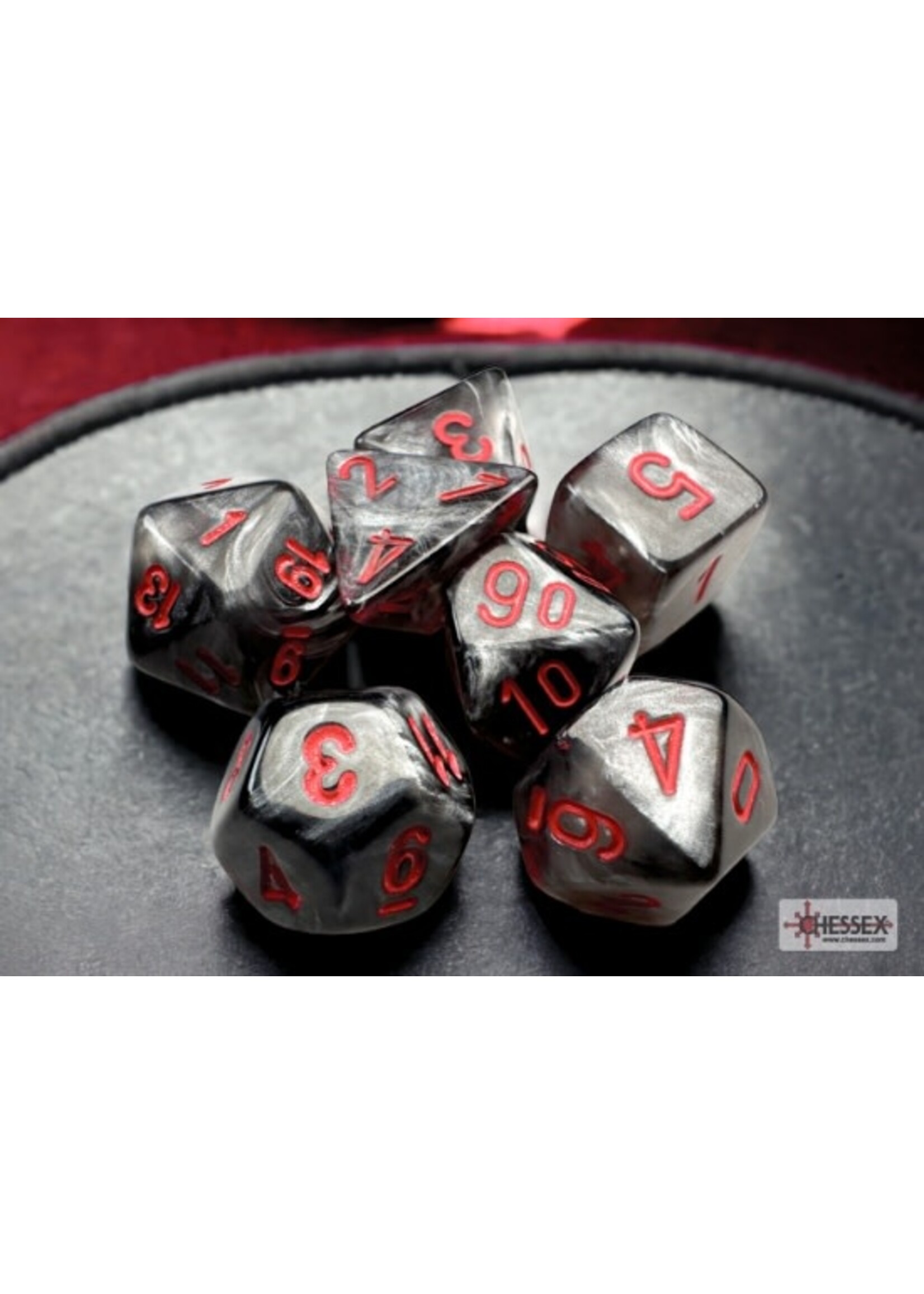 Chessex Velvet Mini 7 Set: Black w/ red