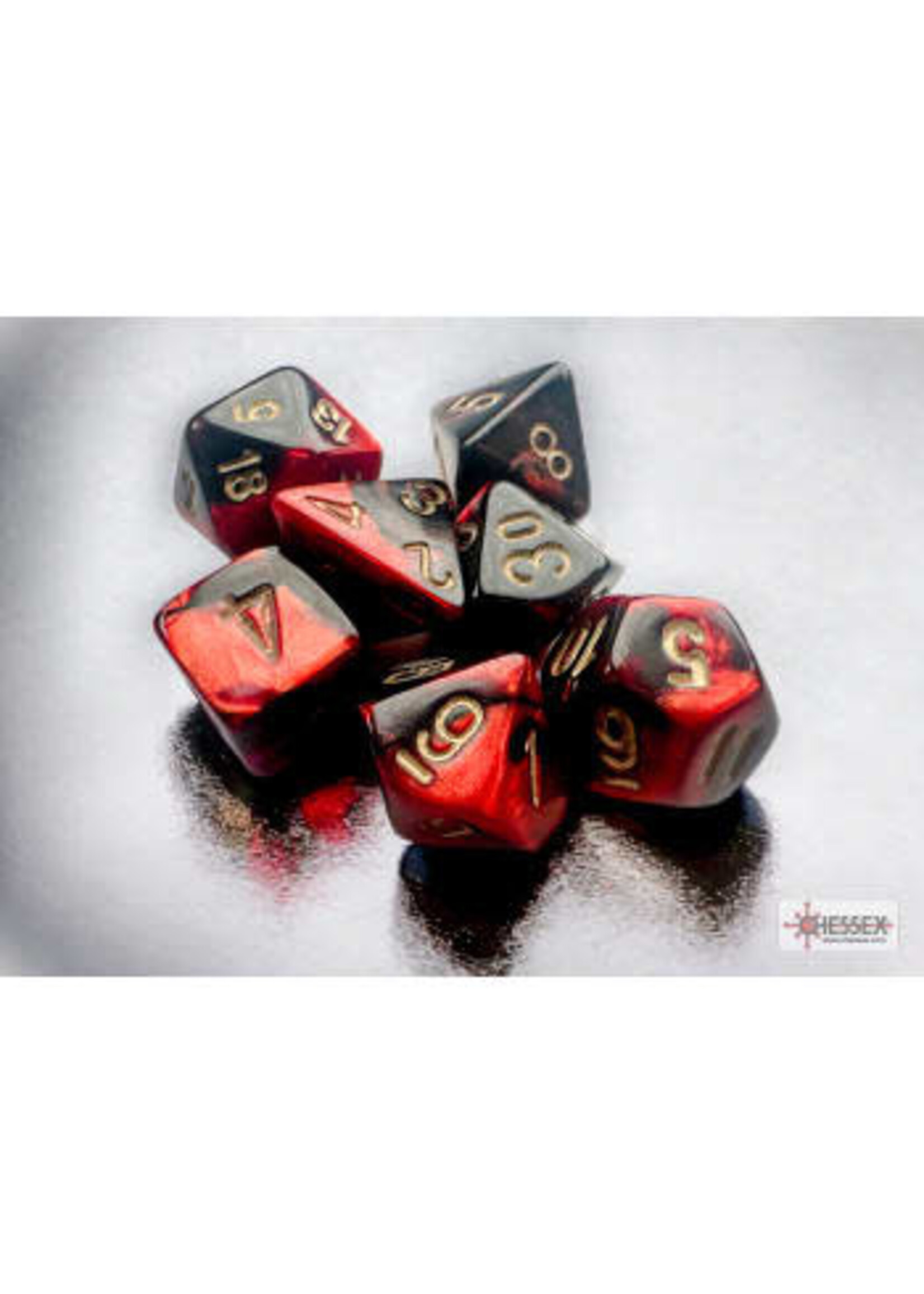 Chessex Gemini Mini 7 Set: Black & Red w/ gold