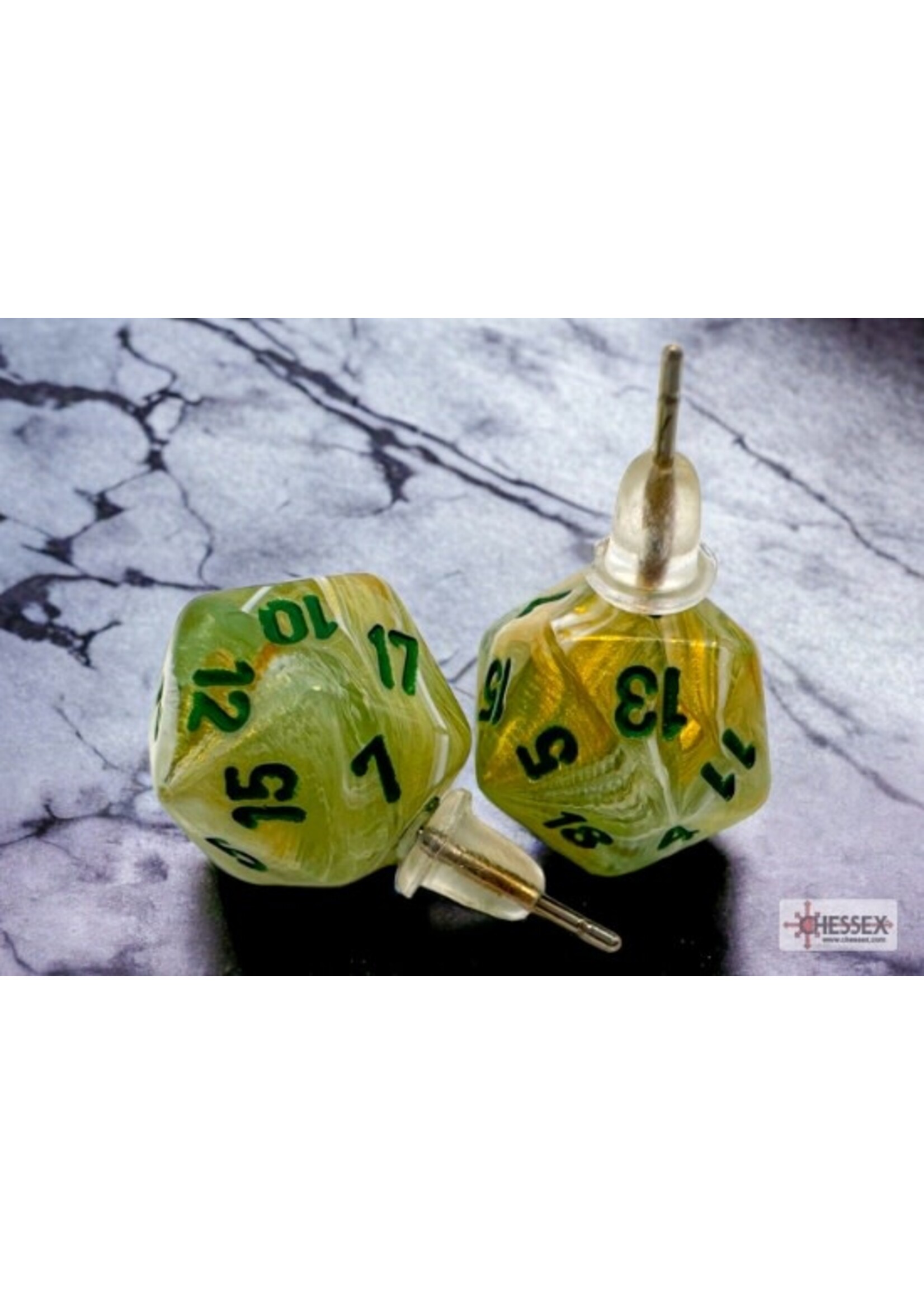 Chessex Stud Earrings Mini d20 - Marble Green