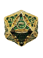 Old School Dice Old School 23mm D20 Metal Die: Gnome Forged - Gold w/ Green