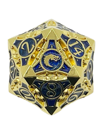 Old School Dice Old School 40mm D20 Metal Die: Gnome Forged - Gold w/ Blue