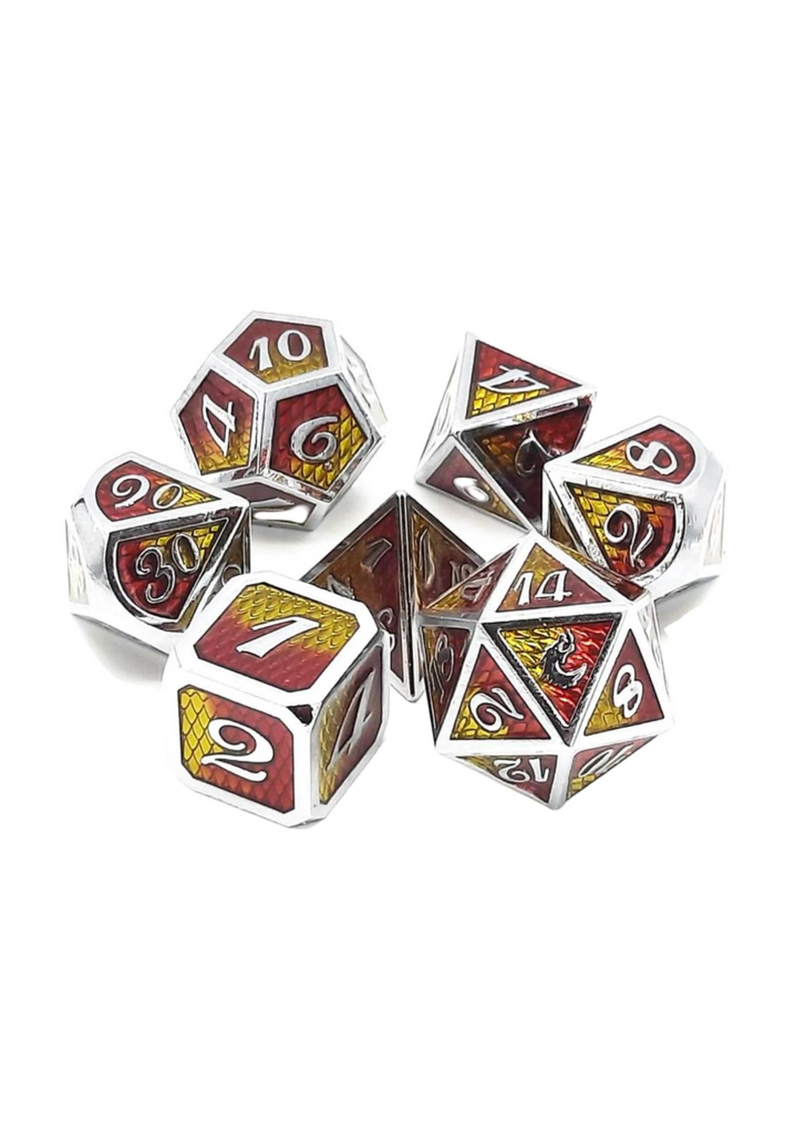 Old School Dice Old School 7 Piece RPG Metal Dice Set: Dragon Scale - Yellow & Red