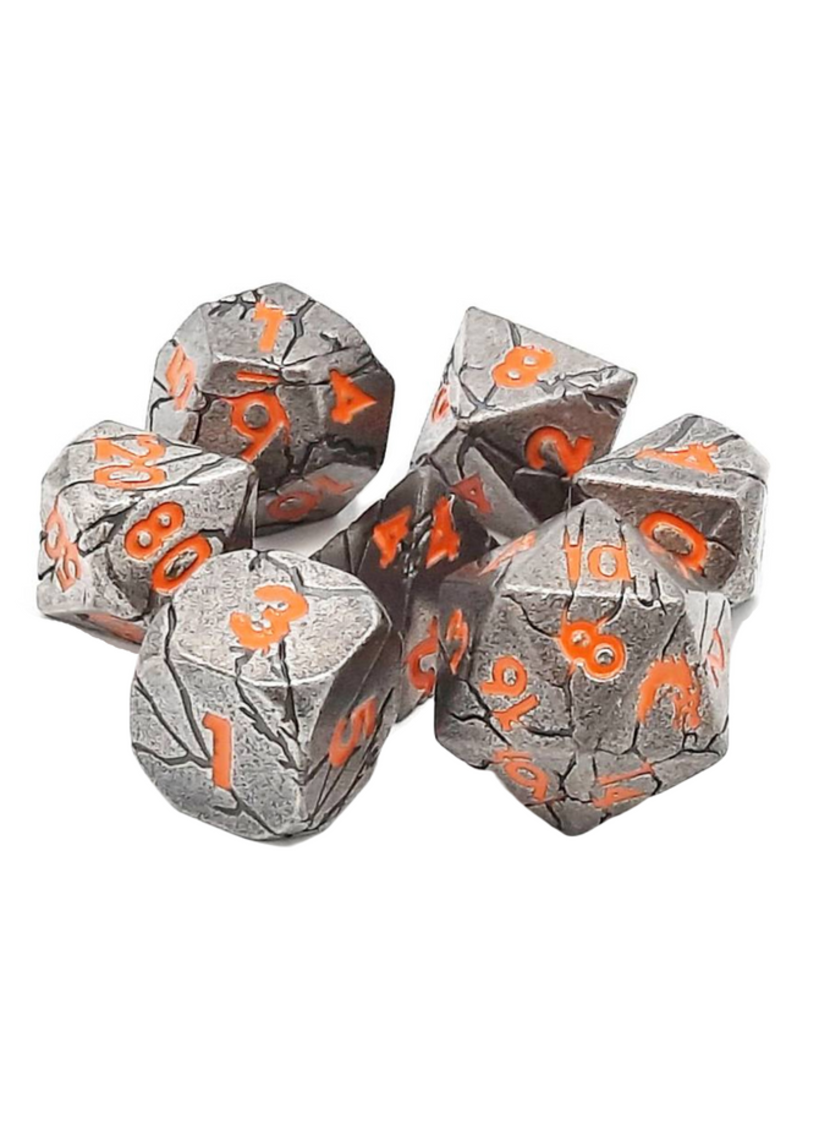 Old School Dice Old School 7 Piece RPG Metal Dice Set: Orc Forged -Ancient Silver w/ Orange