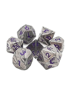Old School Dice Old School 7 Piece RPG Metal Dice Set: Orc Forged -Ancient Silver w/ Purple