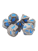 Old School Dice Old School 7 Piece RPG Metal Dice Set: Orc Forged -Ancient Silver w/ Blue