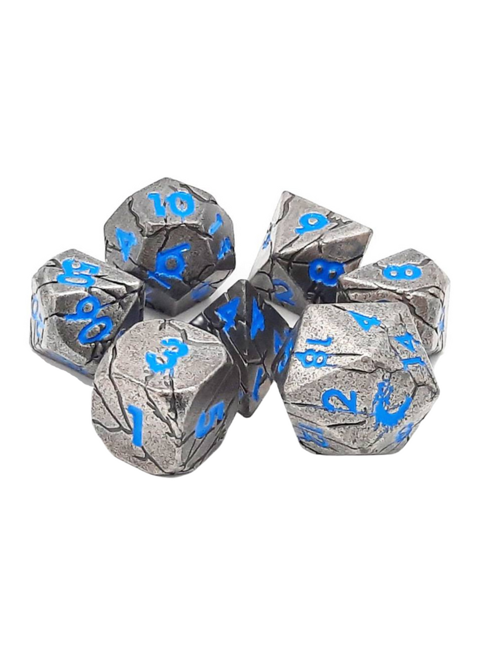Old School Dice Old School 7 Piece RPG Metal Dice Set: Orc Forged -Ancient Silver w/ Blue