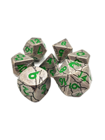 Old School Dice Old School 7 Piece RPG Metal Dice Set: Orc Forged -Ancient Silver w/ Green