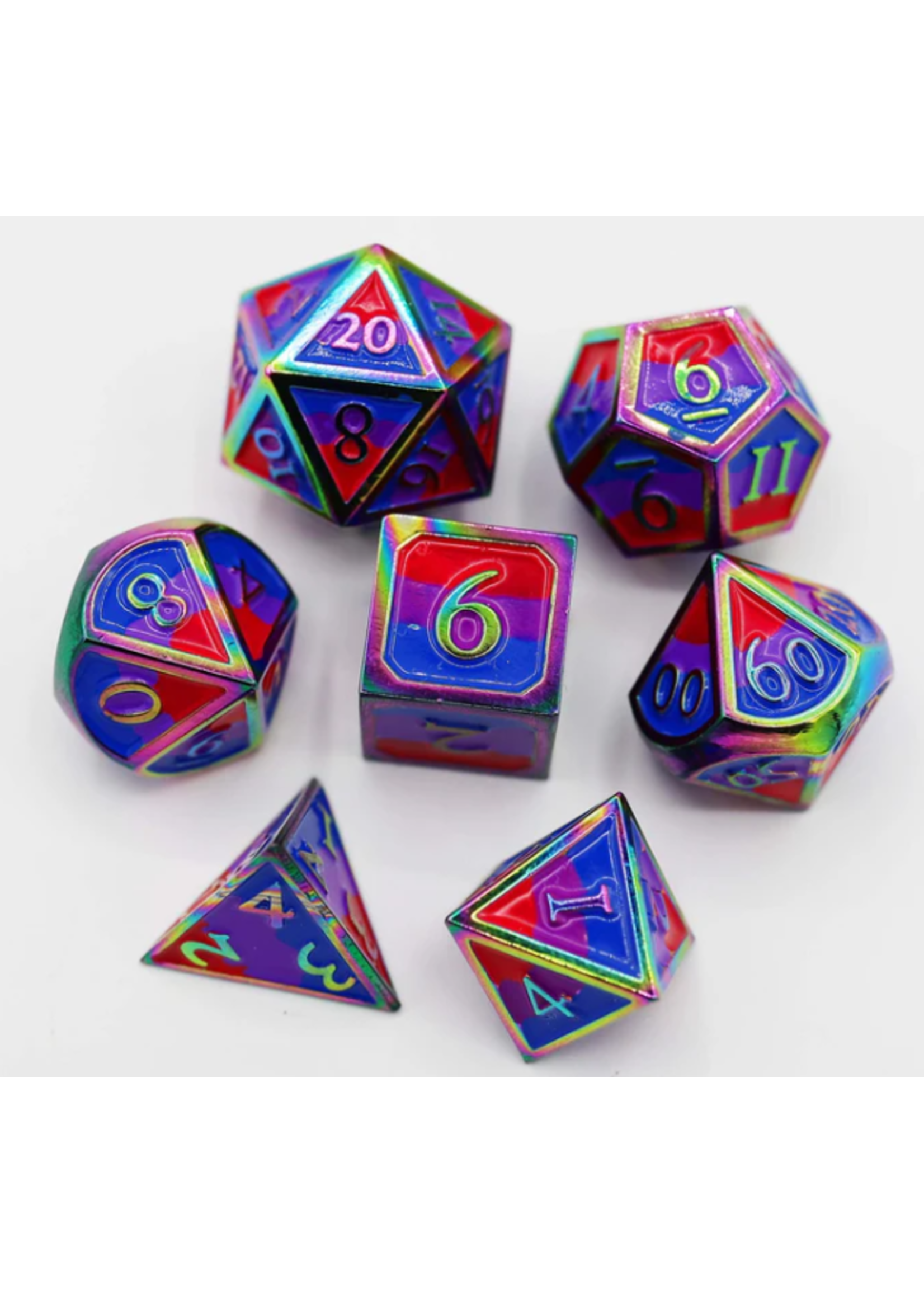 Foam Brain 16mm polyhedral 7 set metal - Bisexual Pride Flag