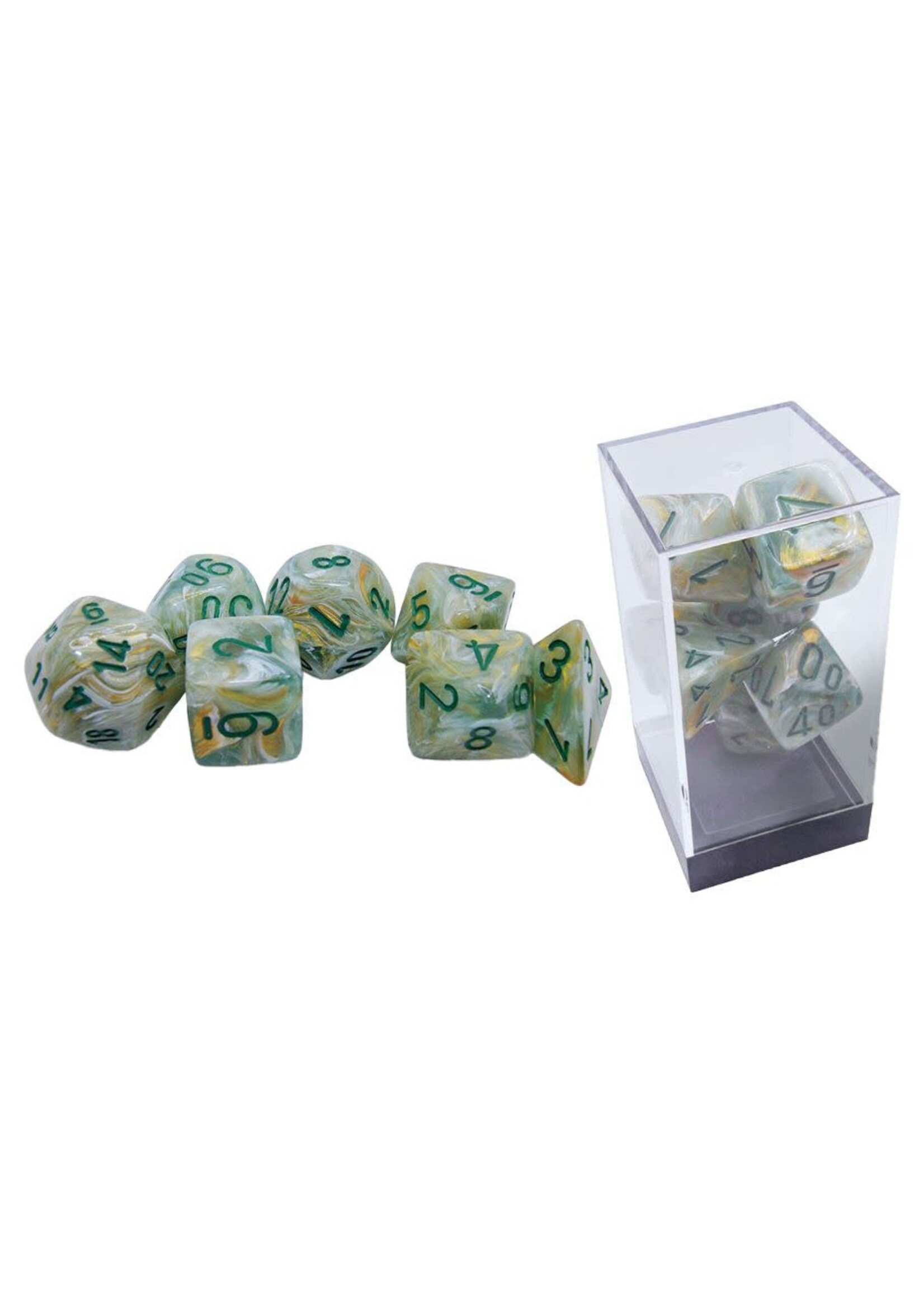 Chessex 7-set Mega Hedrals: Marble Green w/ dark green