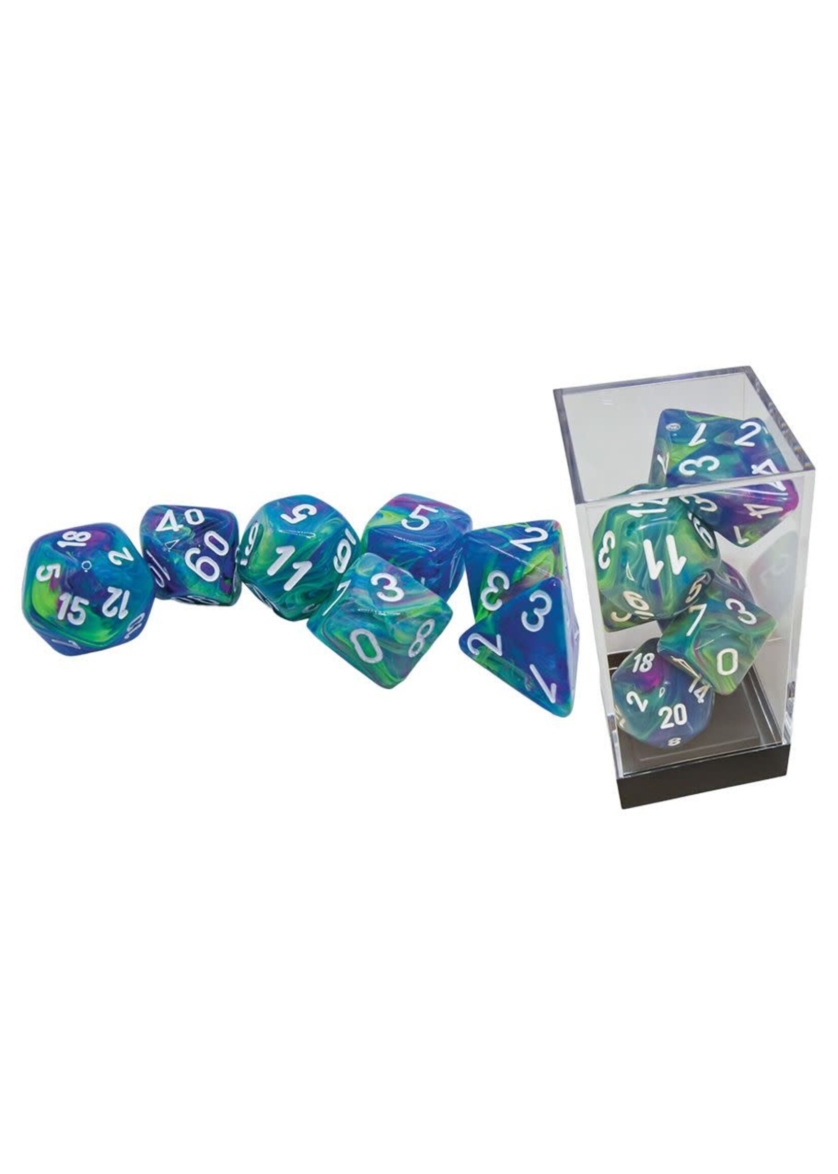Chessex 7-set Mega Hedrals: Festive Waterlily w/ white