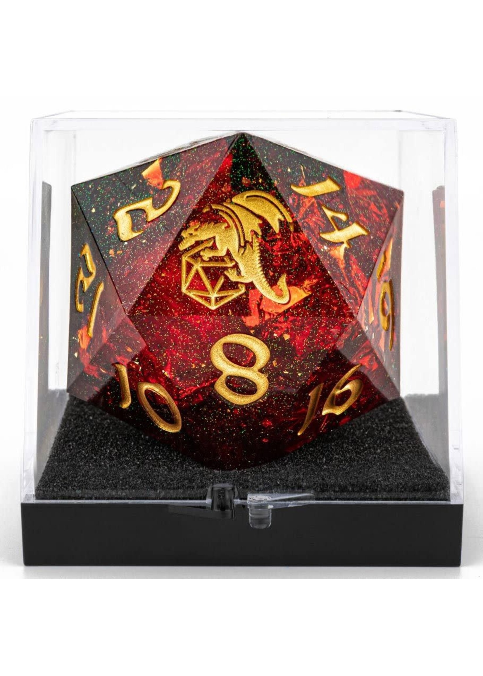 Hymgho Premium Gaming d20 55mm Sharp Edged Resin: Red with Gold