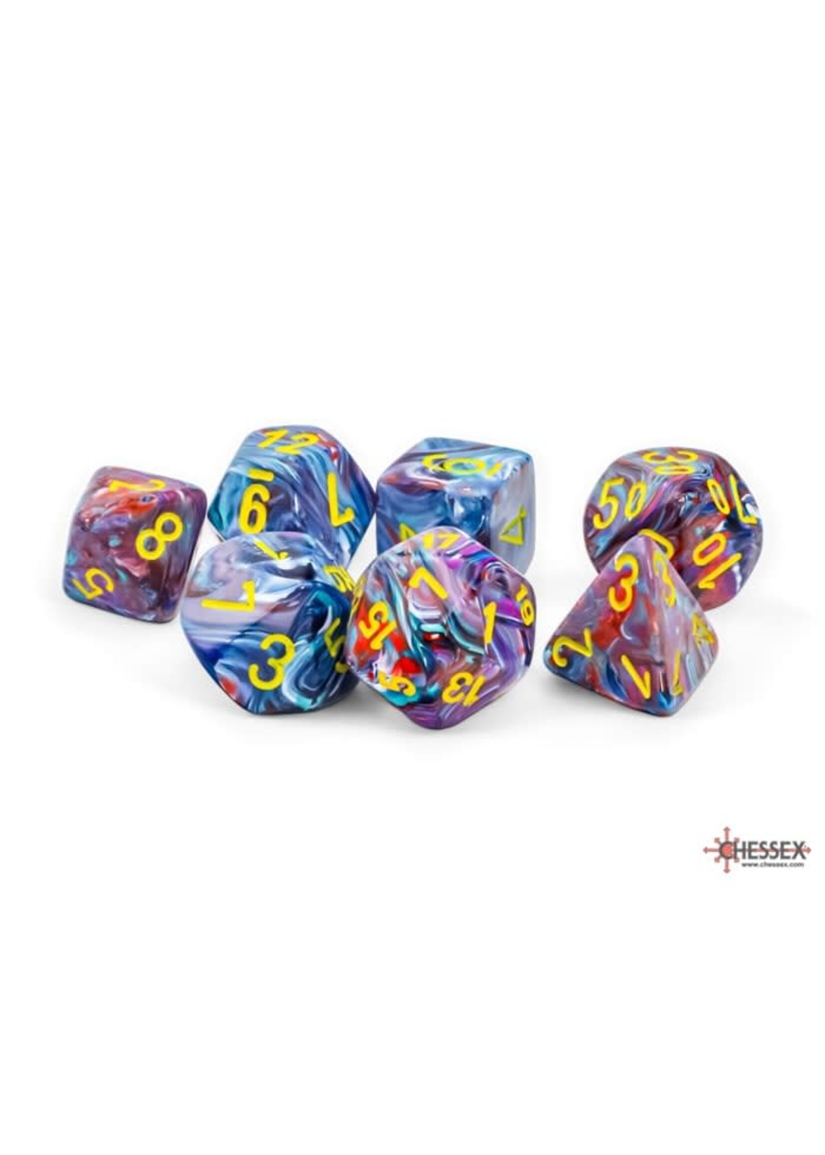 Chessex 7-Set Mega Hedrals: Festive Mosaic with yellow