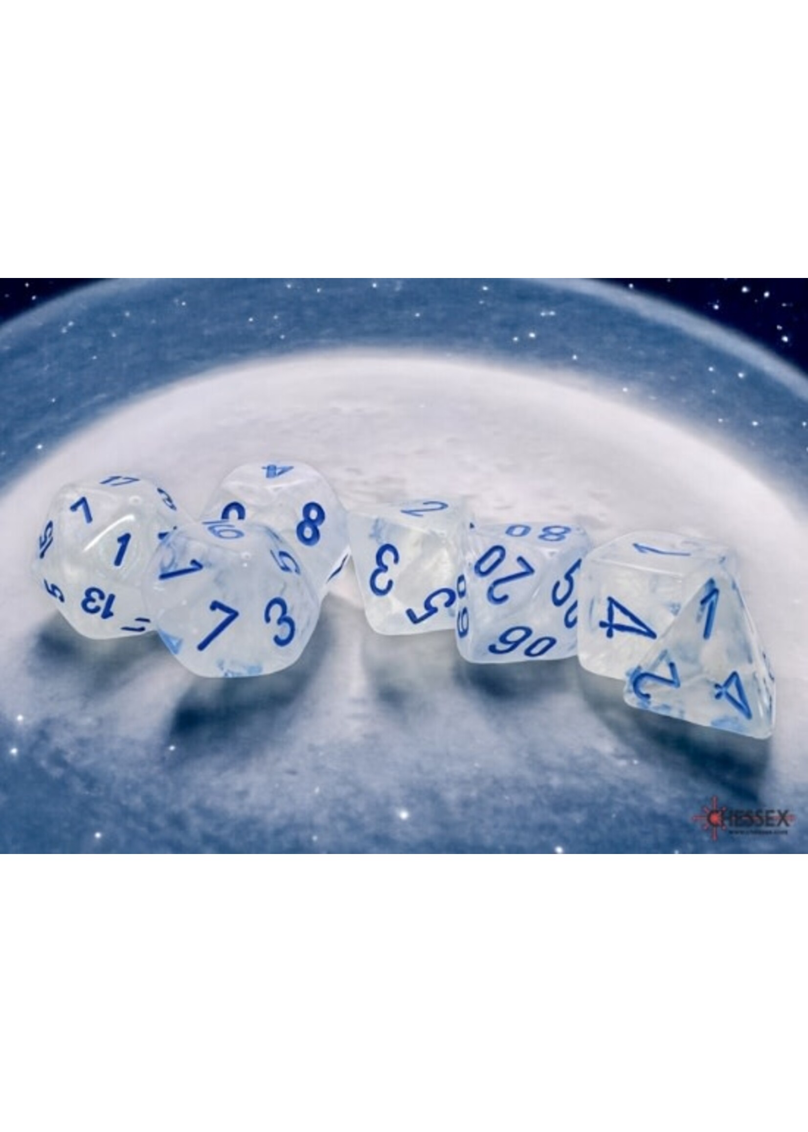 Chessex 7-Set Mega Hedrals: Borealis Icicle with light blue Luminary