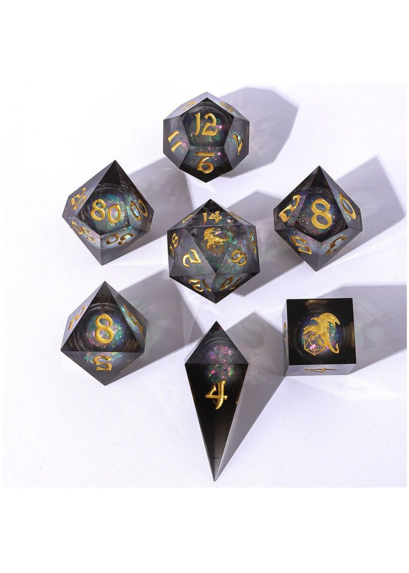 Hymgho Premium Gaming 7-Set Captured Magic Liquid Core Hand Sanded Sharp Edge Resin: Cursed Eclipse