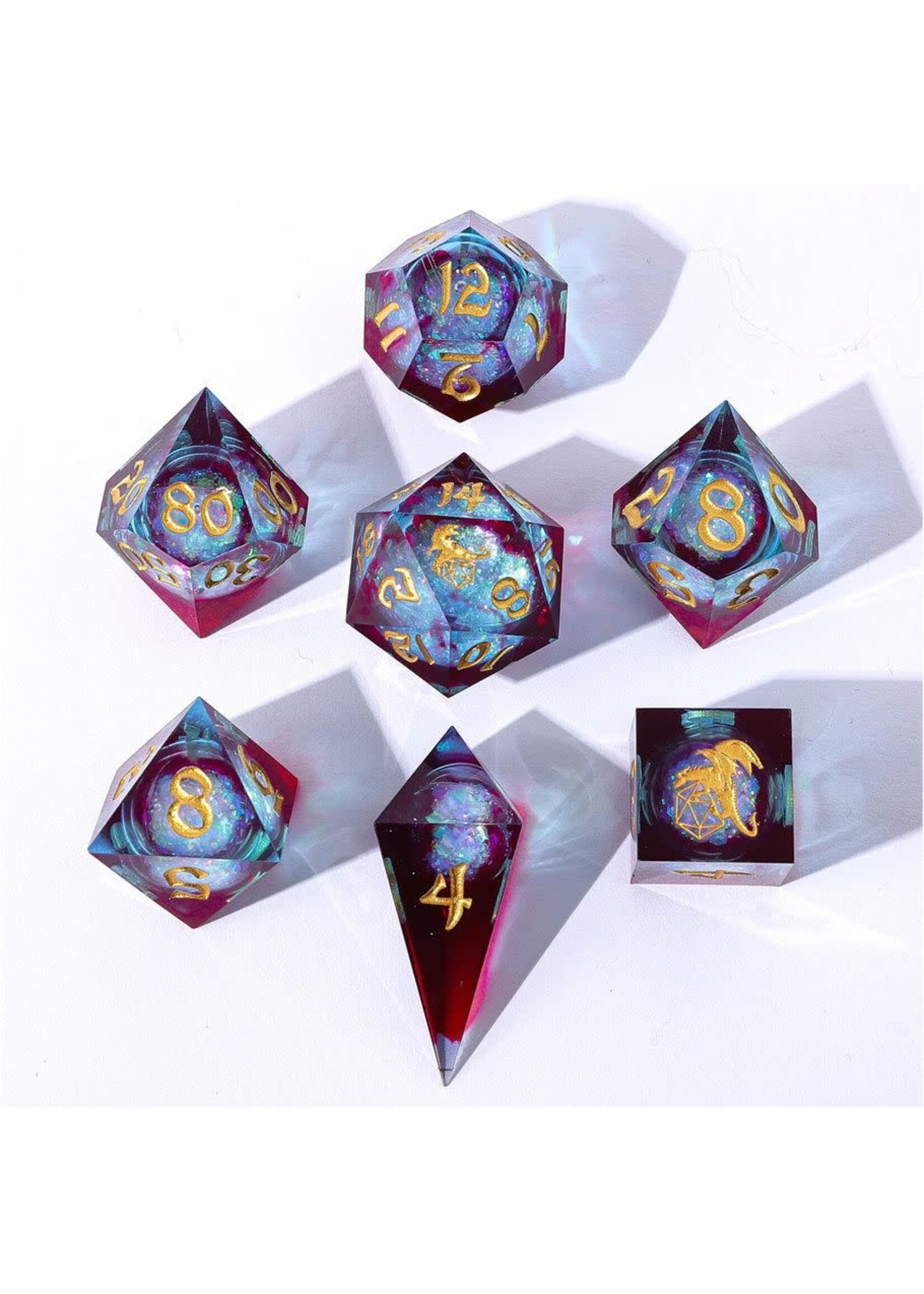 Hymgho Premium Gaming 7-Set Captured Magic Liquid Core Hand Sanded Sharp Edge Resin: Elemental Mana
