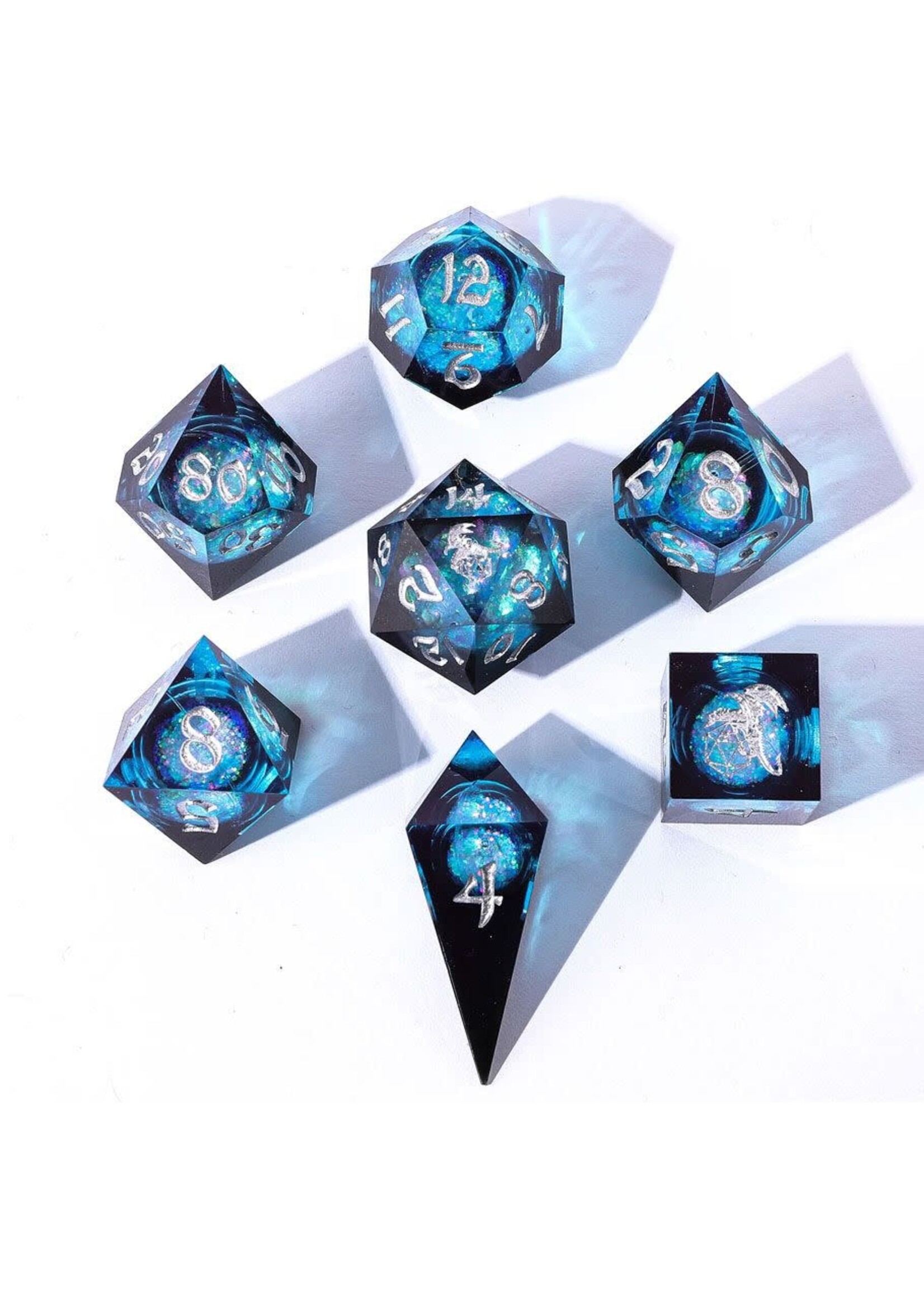 Hymgho Premium Gaming 7-Set Captured Magic Liquid Core Hand Sanded Sharp Edge Resin: Twilight Azure