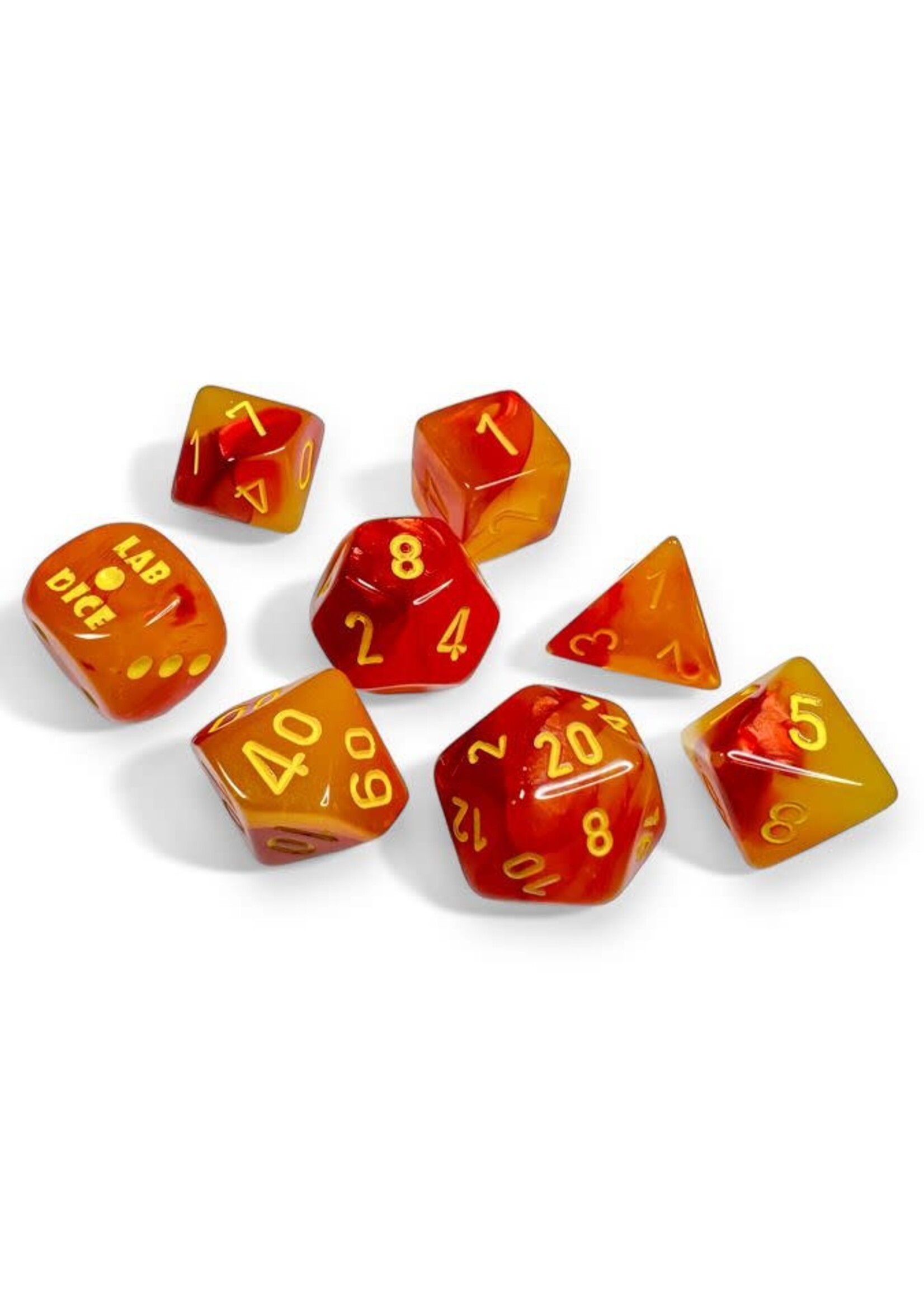 Chessex 7-set Tube Lab Dice: Gemini Gellow Luminary Polyhedral Red/yellow