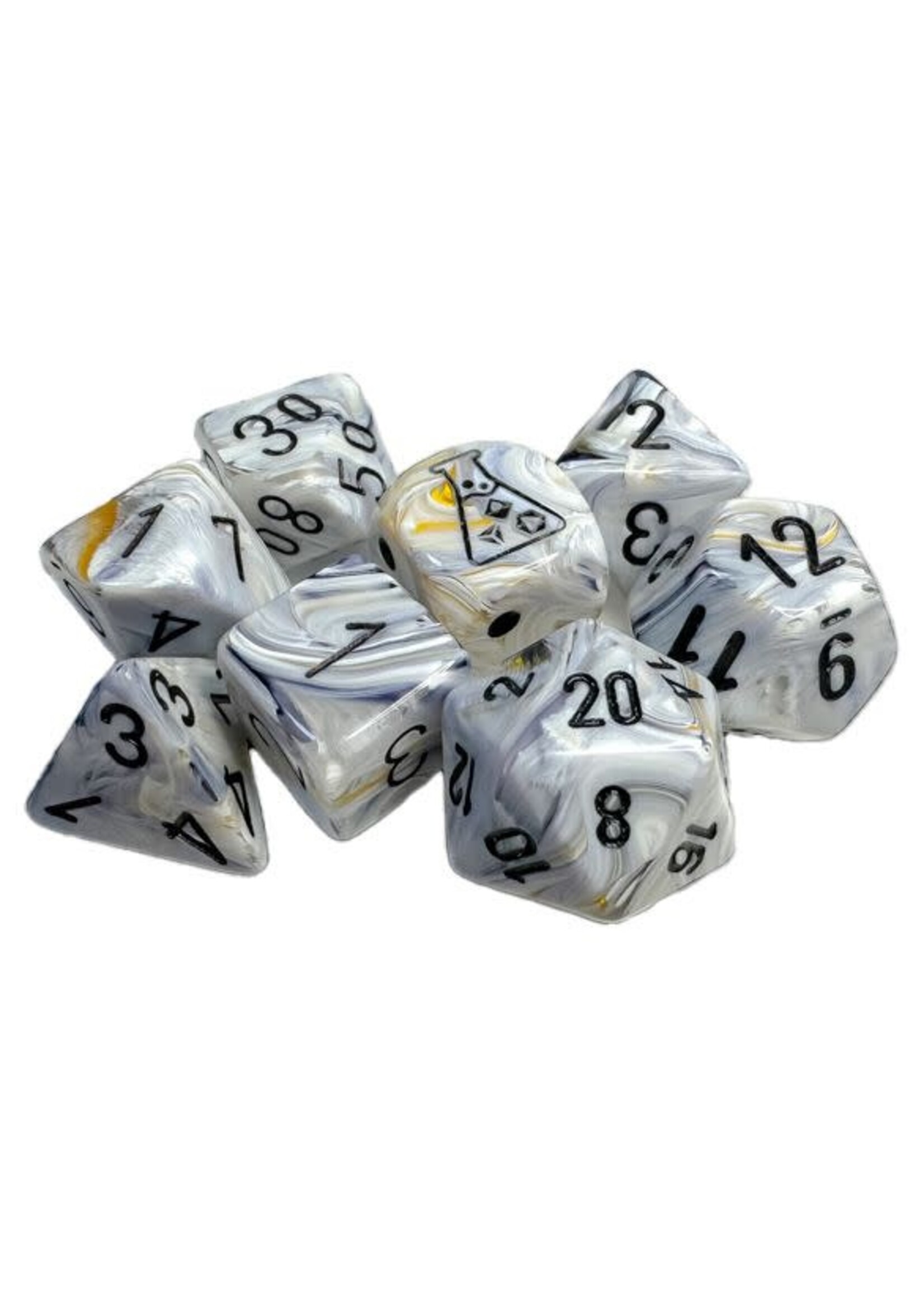 Chessex 7-set Tube Lab Dice: Marble Calcite/black