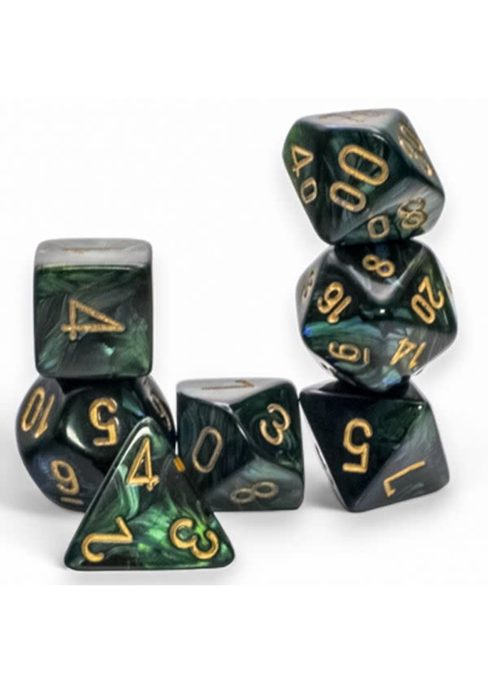 Chessex 7-Set Mega Hedrals: Scarab Jade with gold