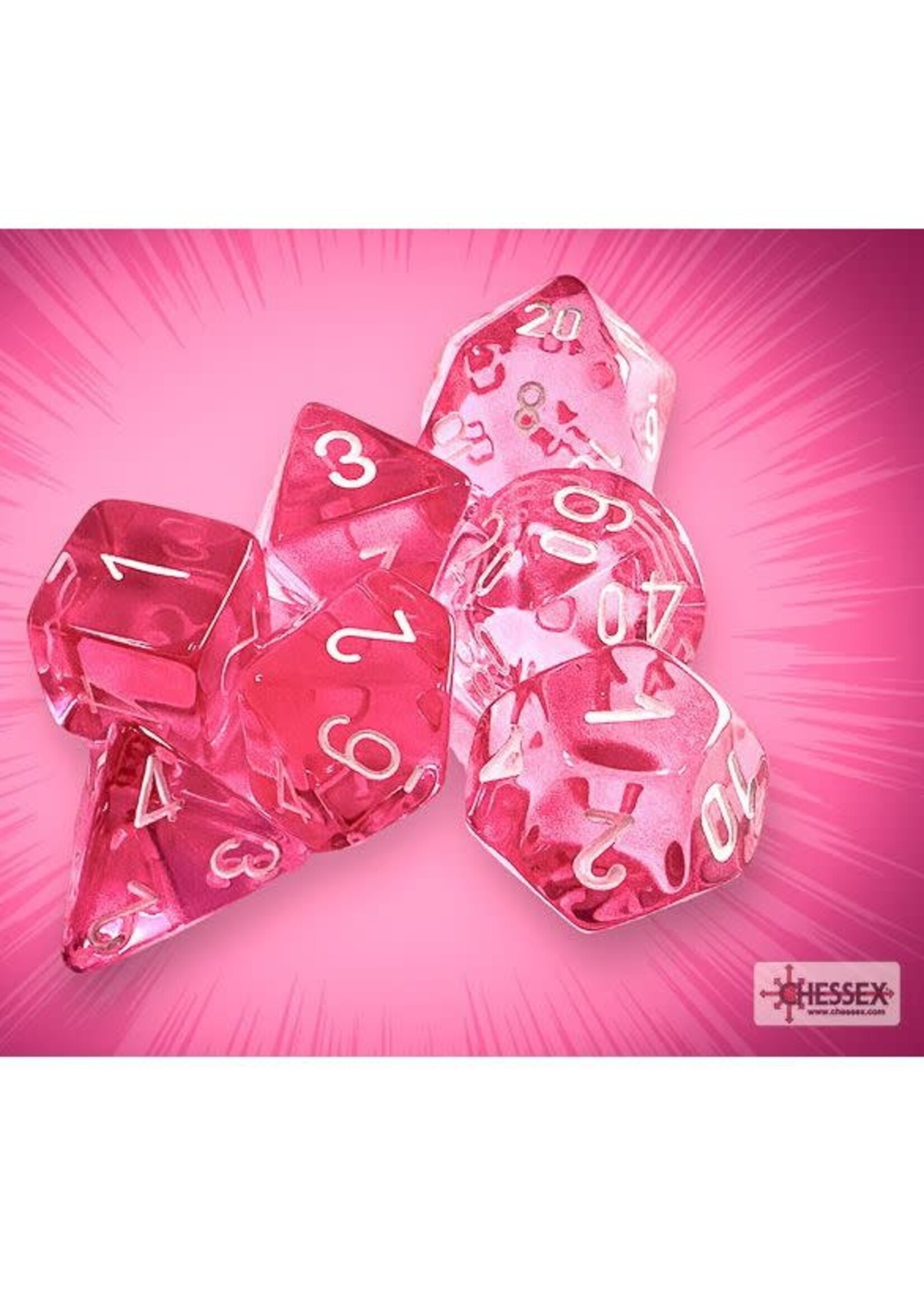 Chessex Translucent Poly 7 set: Pink w/ White