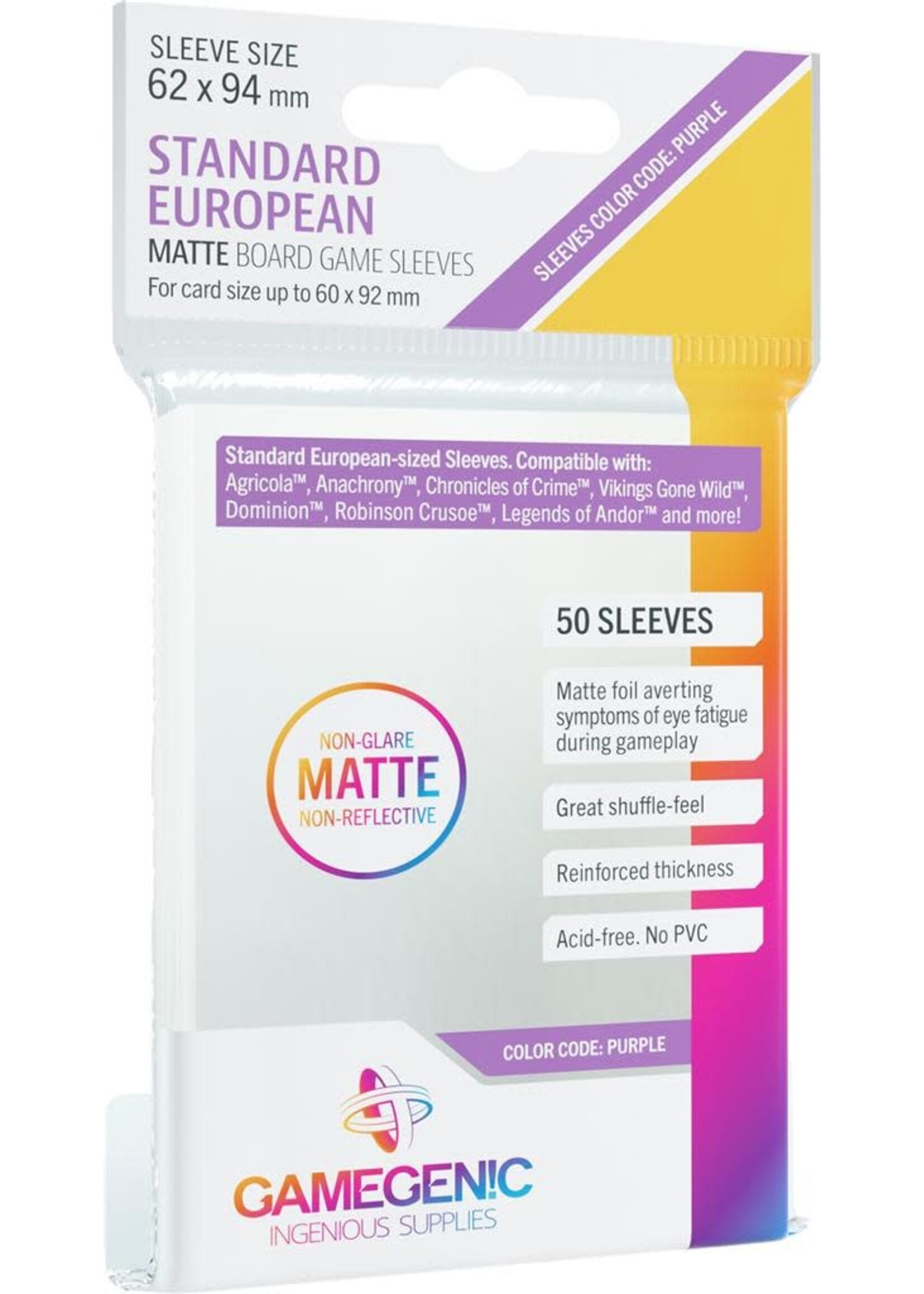 Gamegenic MATTE Sleeves: Standard European (62 x 94 mm)