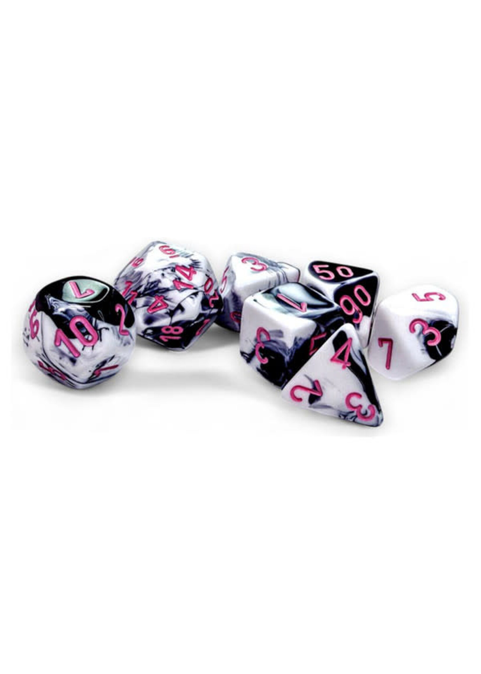 Chessex Gemini  Poly 7 Set: Black & White w/ pink