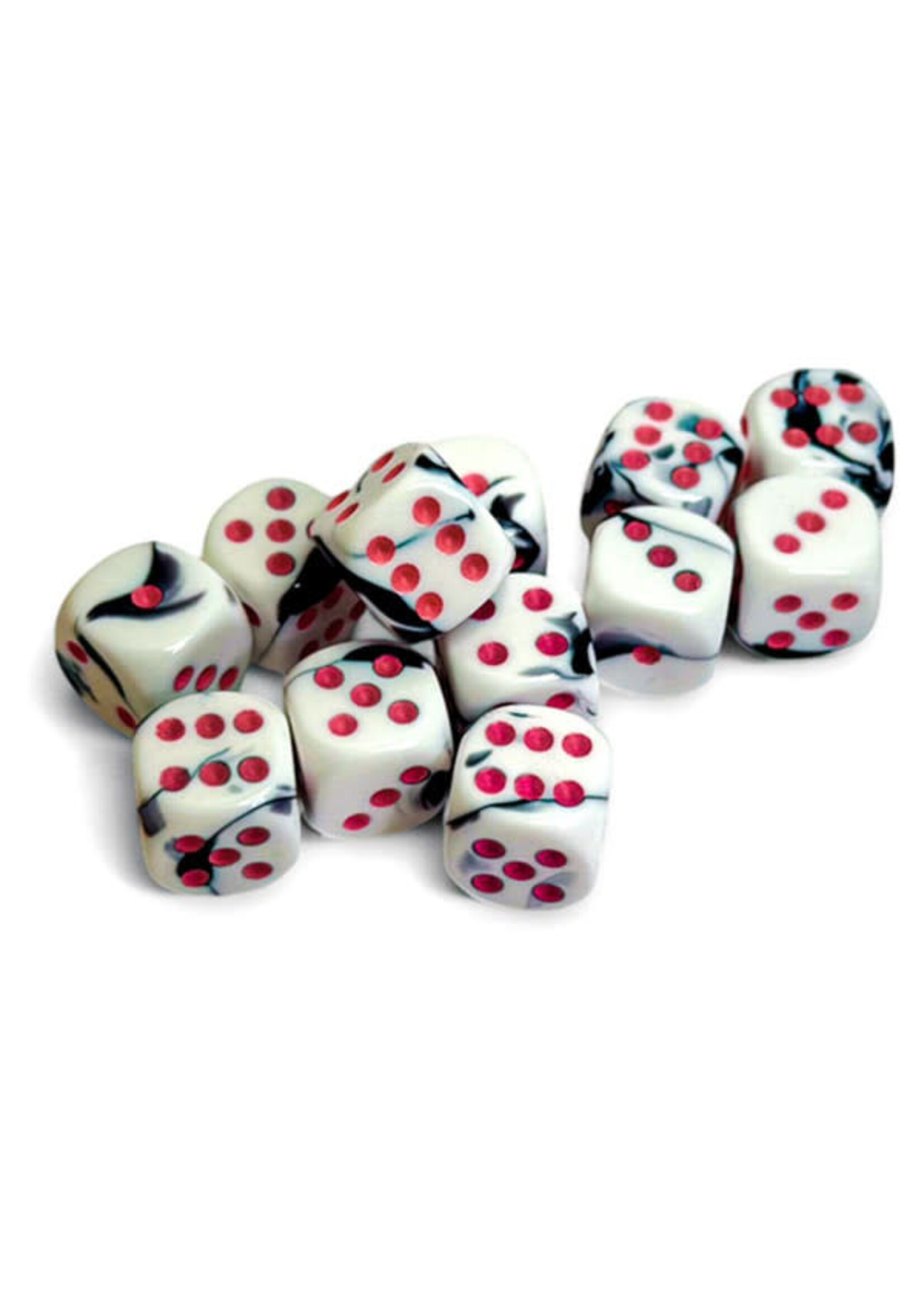 Chessex d6 Cube 16mm Gemini Black & White w/ pink (12)