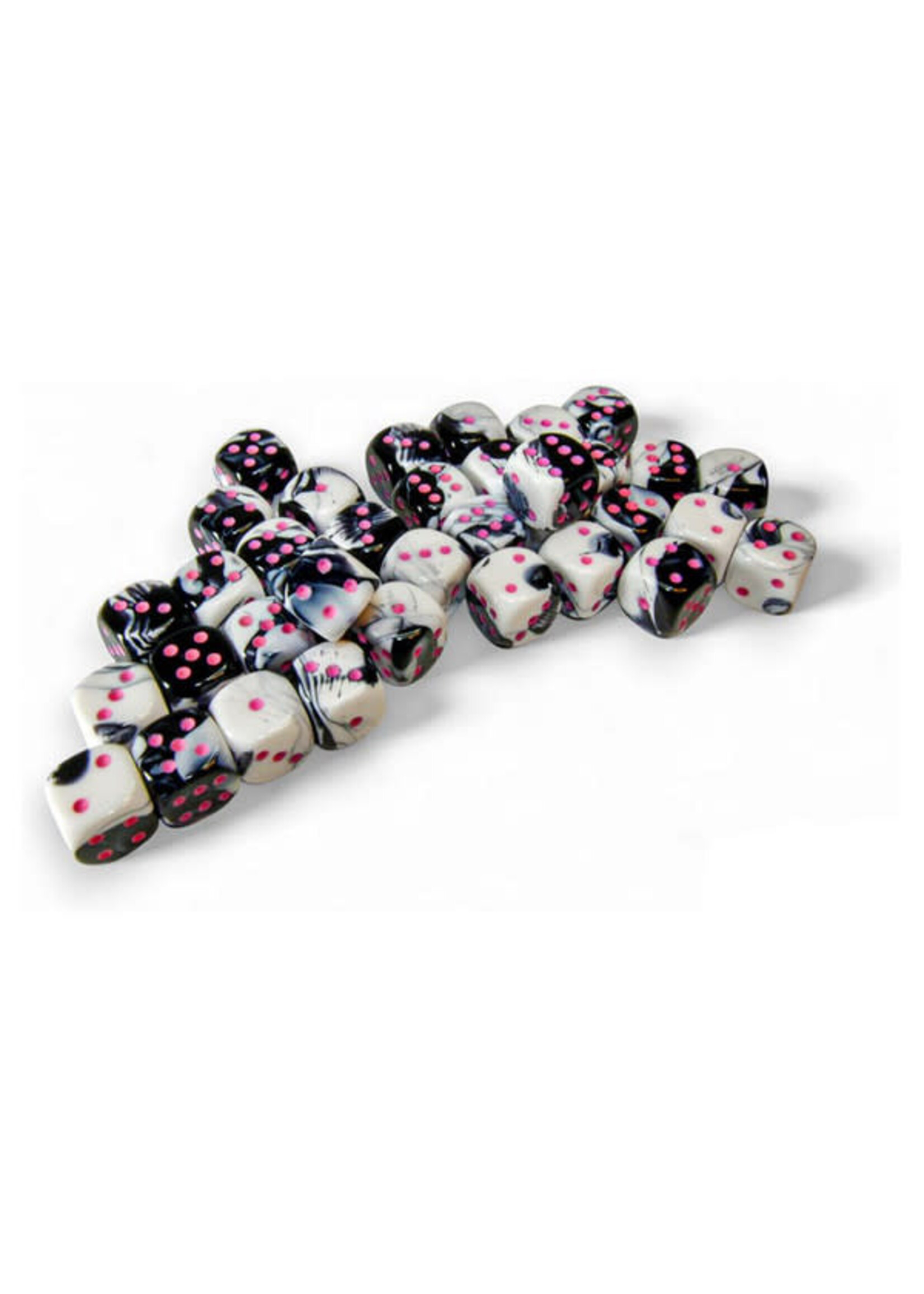 Chessex d6 Cube 12mm Gemini Black & White w/ pink (36)
